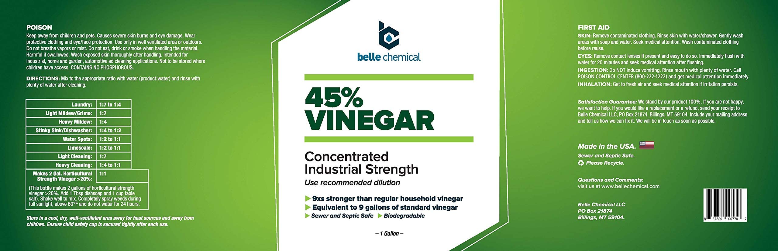45% Pure Vinegar - Concentrated Industrial Grade (1-Gallon)