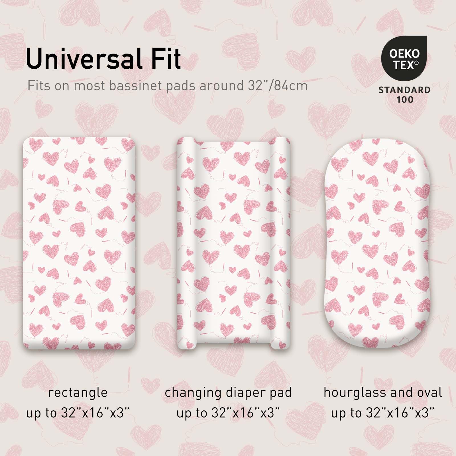 Gllquen Baby Bassinet Sheets 4 Pack, Breathable Cozy Fitted Mattress Sheet, Elastic Travel Crib Fashionable Floral Pattern, Standard Cradle Safe Sheets for Baby Boys Girls 32"x16"(Love)