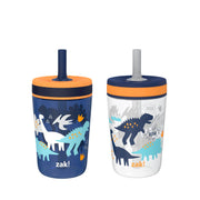 Zak Designs Kelso Trinkbecher für Kleinkinder für unterwegs oder zu Hause, 444 ml, 2er-Pack langlebige Plastik-Schnabeltassen mit auslaufsicherem Design, perfekt für Kinder (DinoRoar, Zaksaurus)