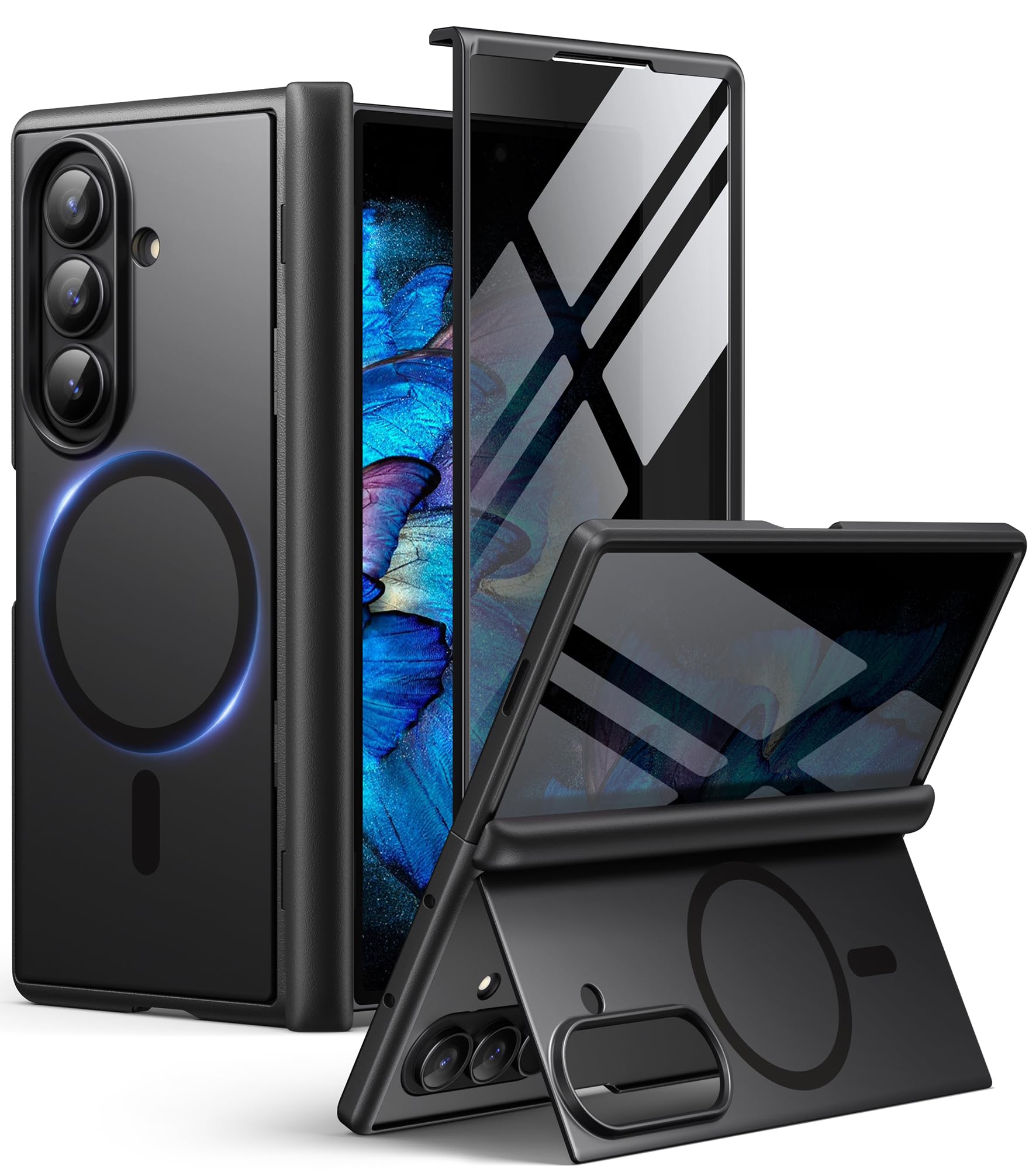 BERFY for Samsung Galaxy Z Fold 7 Case with Privacy Screen Protector, [Compatible with MagSafe][Anti Spy] Built-in Hidden Kickstand, Full-Body Shockproof Slim Phone Case for Z Fold 7, Black