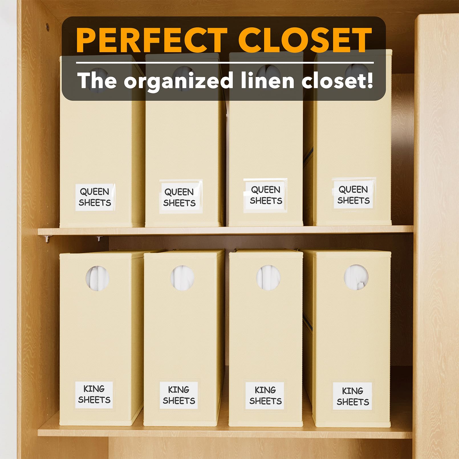 SpaceAid 8 Pack Bed Sheet Organizers and Storage, Foldable Sheet Organizer for Linen Closet, Sheets Set Folder Keeper with Window XL (Queen & King Size) Bedding Container (Beige, 8 Pack)