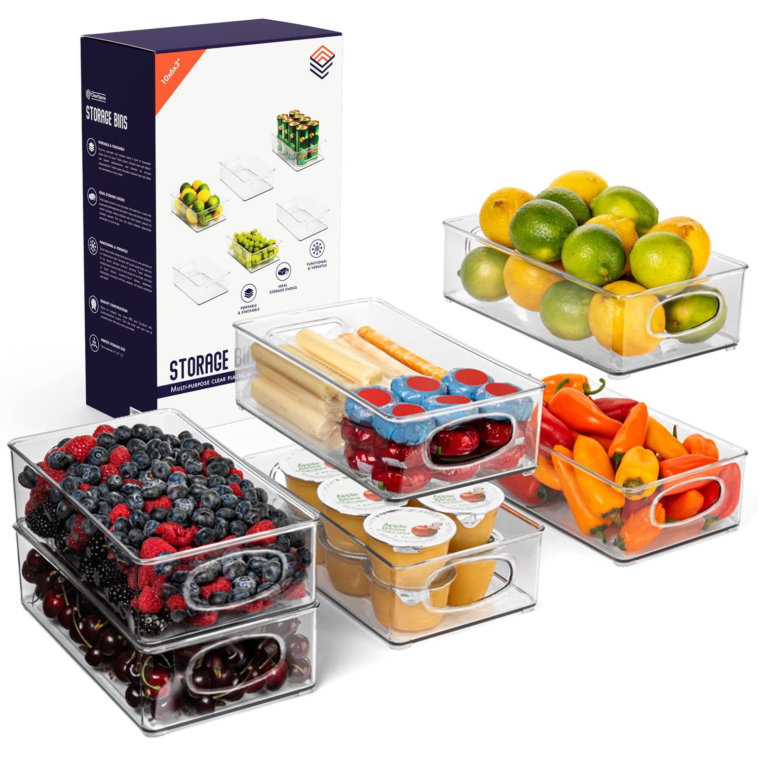 ClearSpace Plastic Pantry Organization and Storage Bins - Perfect for Kitchen/Fridge/ Refrigerator/Cabinet Organizers - 6 Pack