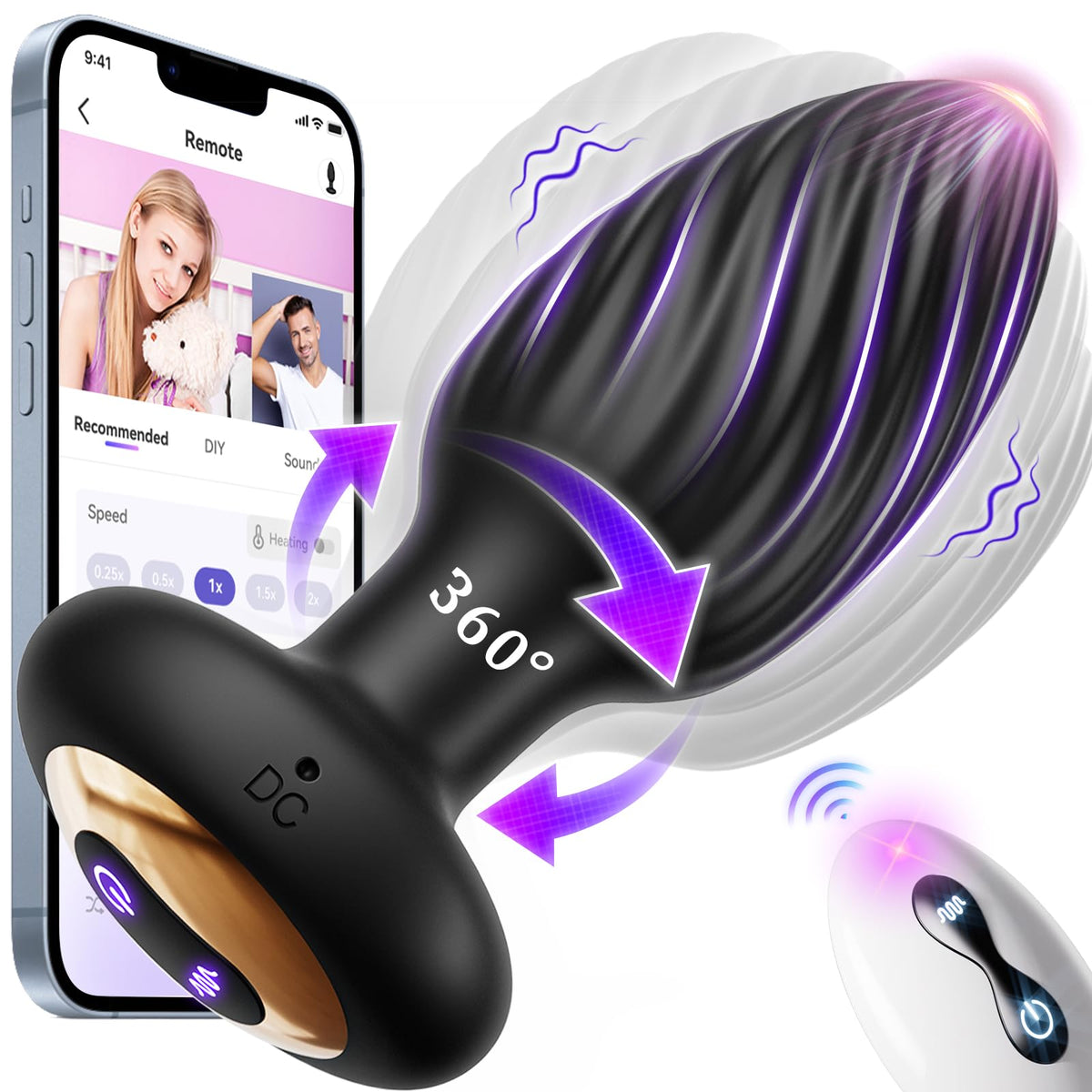 360 Grad Rotation Sexspielzeug für Männer, Prostata-Massagegerät – Swirl Surround stimuliert den Prostata-Punkt per APP-Fernbedienung, Sexspielzeug Analplug, vibrierender Butt Plug mit 9 Vibrationsmodi, Analspielzeug Vibrator für Männer
