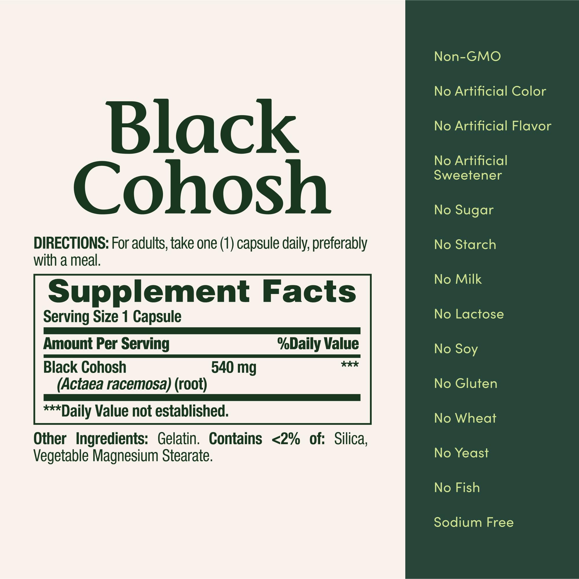 Nature's Bounty Black Cohosh Root Pills and Herbal Health Supplement, Natural Menopausal Support, 540 mg, 100 Capsules