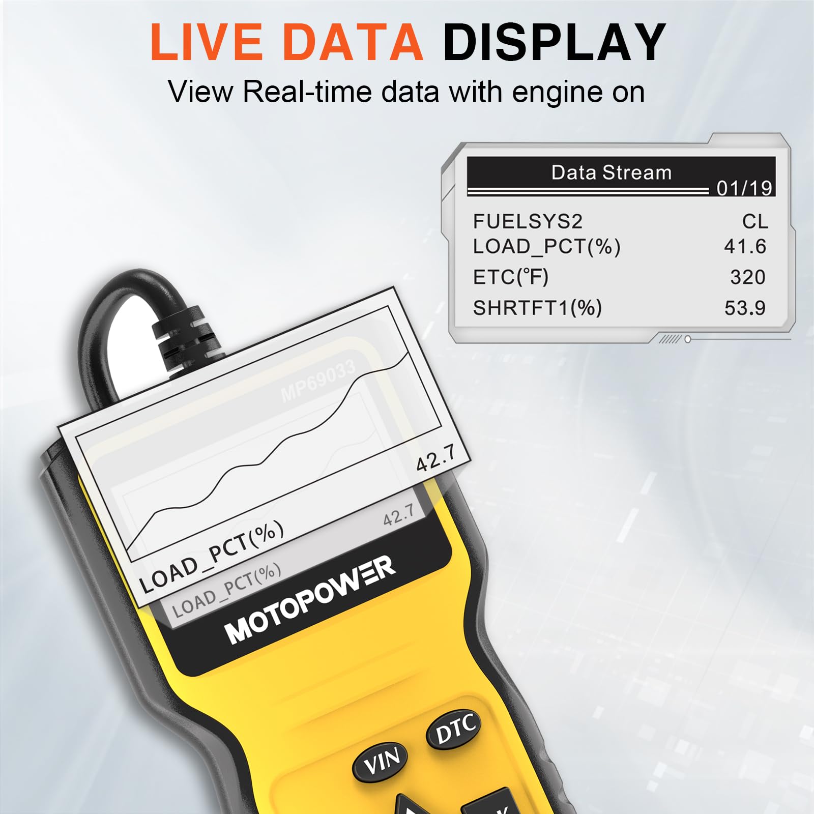 MOTOPOWER MP69033 Car OBD2 Scanner Code Reader Engine Fault Scanner CAN Diagnostic Scan Tool for All OBD II Protocol Cars Since 1996, Yellow