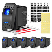 Nilight 6PCS 5PIN SPST Rocker Switches with 6 Sets Jumper Wires Set 20A/12V 10A/24V On/Off Toggle Switches with Night Glow Sticker for Trucks Boats Auto Motorcycles,2 Years Warranty (90131F) , Blue
