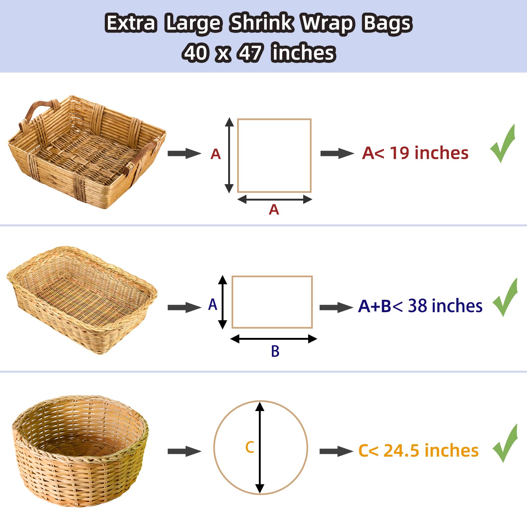 LazyMe Extra Large Jumbo Shrink Wrap Bags - Cellophane Bags for Gift Baskets - 40x47 Inch (5 Pcs, XXXL)