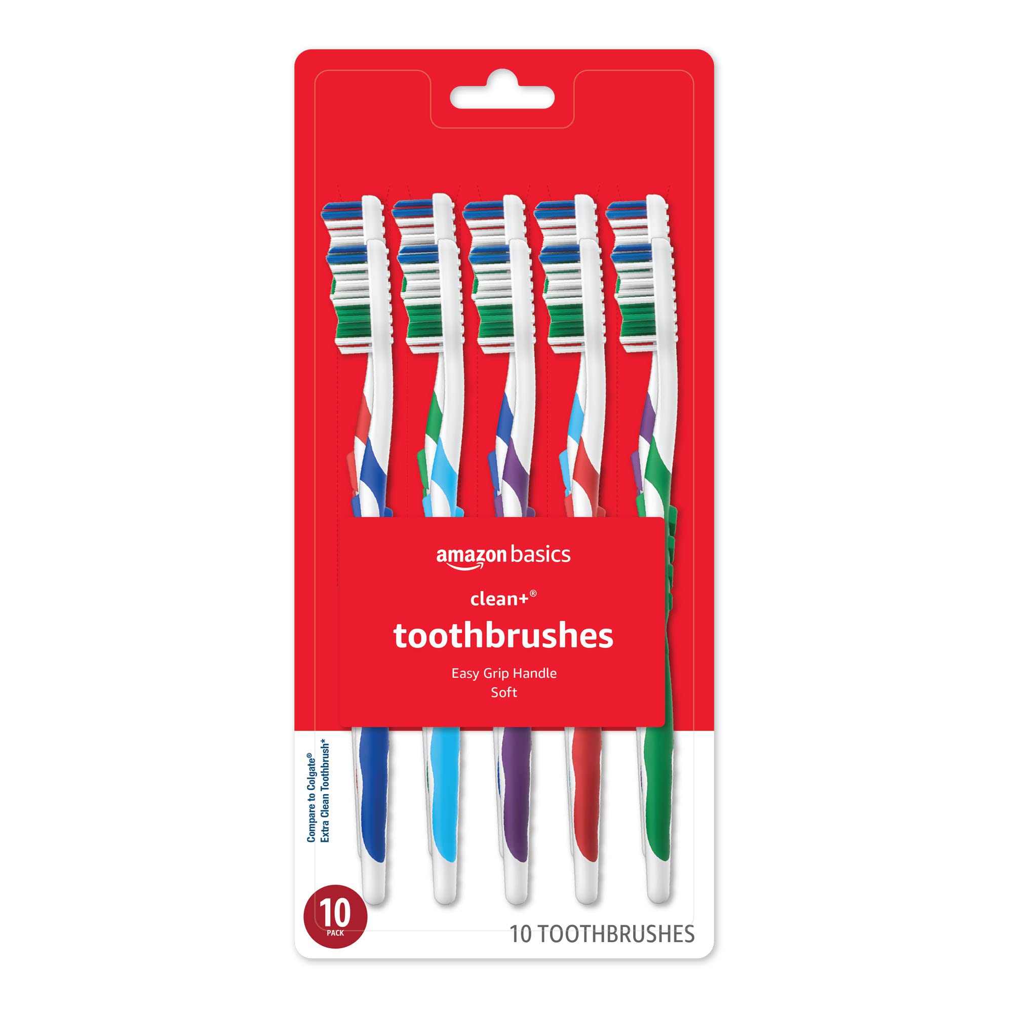 Basics Clean Plus Toothbrushes, Soft, Full, 10 Count, 1 Pack (Previously Solimo)