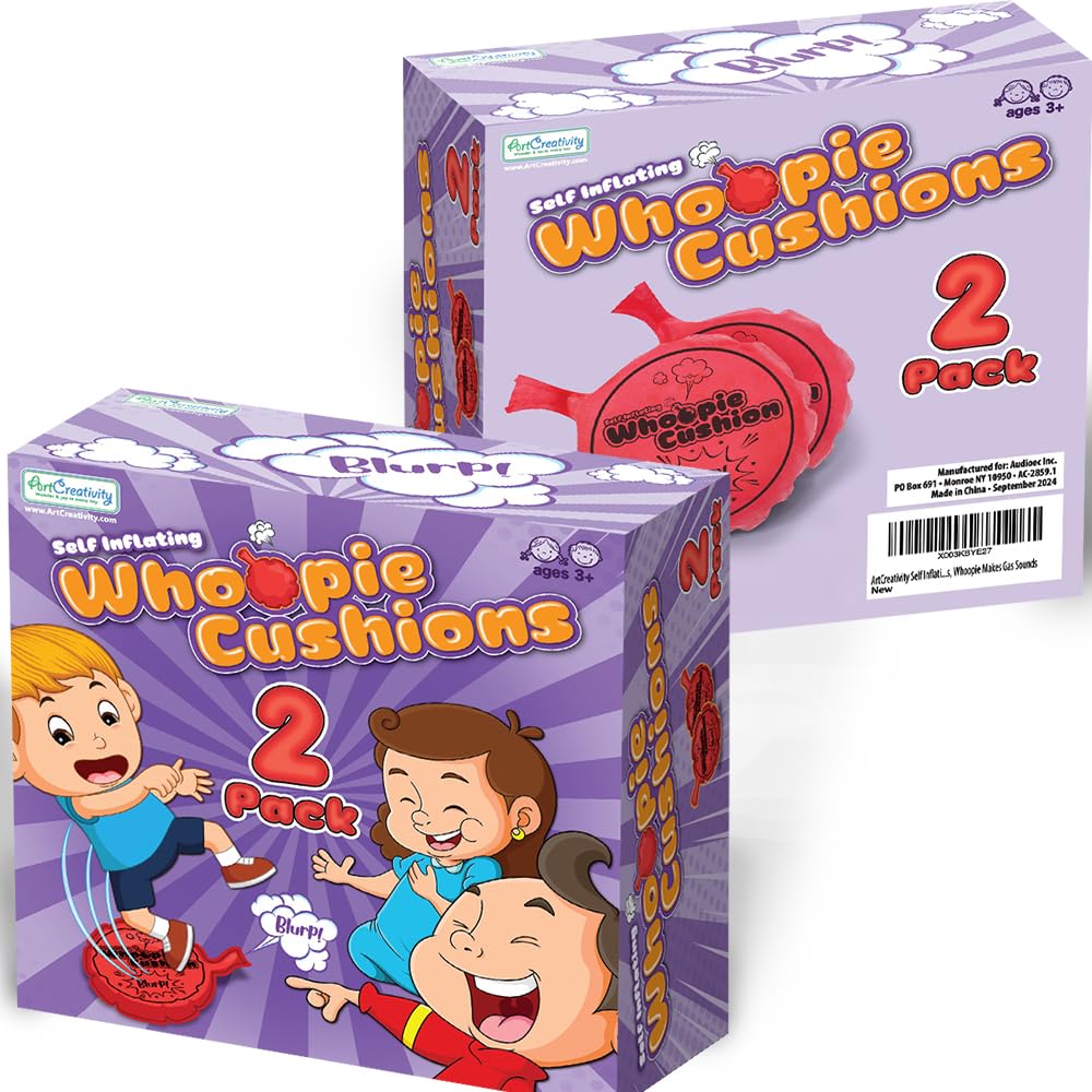 ArtCreativity Self Inflating Whoopie Cushion, 2 Pack, 6 Inch Whoopee Cushions Goodie Bag Stuffers, Classic Prank Toys for Boys and Girls, Party Favors and Gag Gifts for Kids, Whoopie Makes Gas Sounds