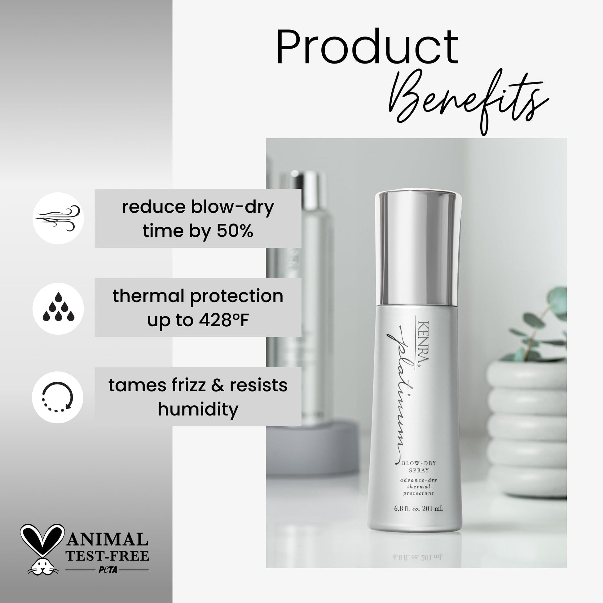 Kenra Professional Platinum Blow-Dry Spray | Time-Saving Heat Protectant | Detangles, Smooths, and Softens | Eliminates Frizz & Resists Humidity | Medium To Coarse Hair | 6.8 fl. oz