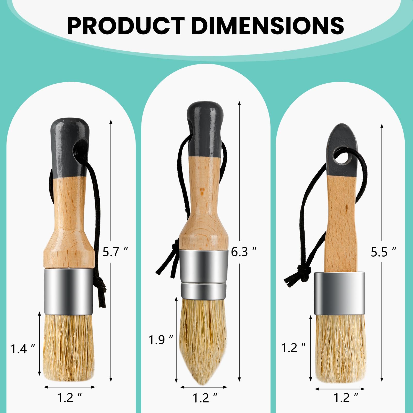 Mister Rui Chalk Wax Paint Brush, 3pcs, Chalk Paint Brushes for Furniture, Small Wax Brush for Acrylic Paint, Milk Paint, Natural Bristles Stencil Brushes, No Shedding