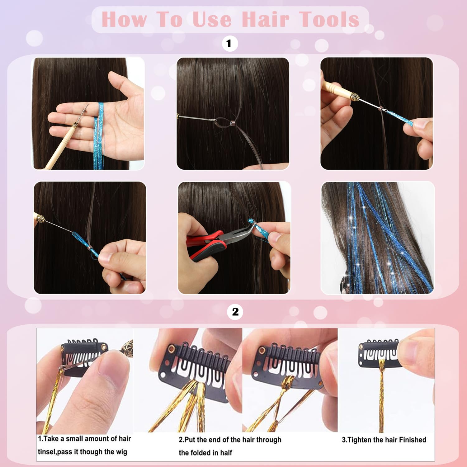 Aokomisu Hair Tinsel, 18 Colors 7800 Strands 48 Inch Glitter Tinsel Hair Extensions Kit Heat Resistant Daily Use Festivals Shiny Fairy Hair Accessories for Girls Kids Women (18 Colors)