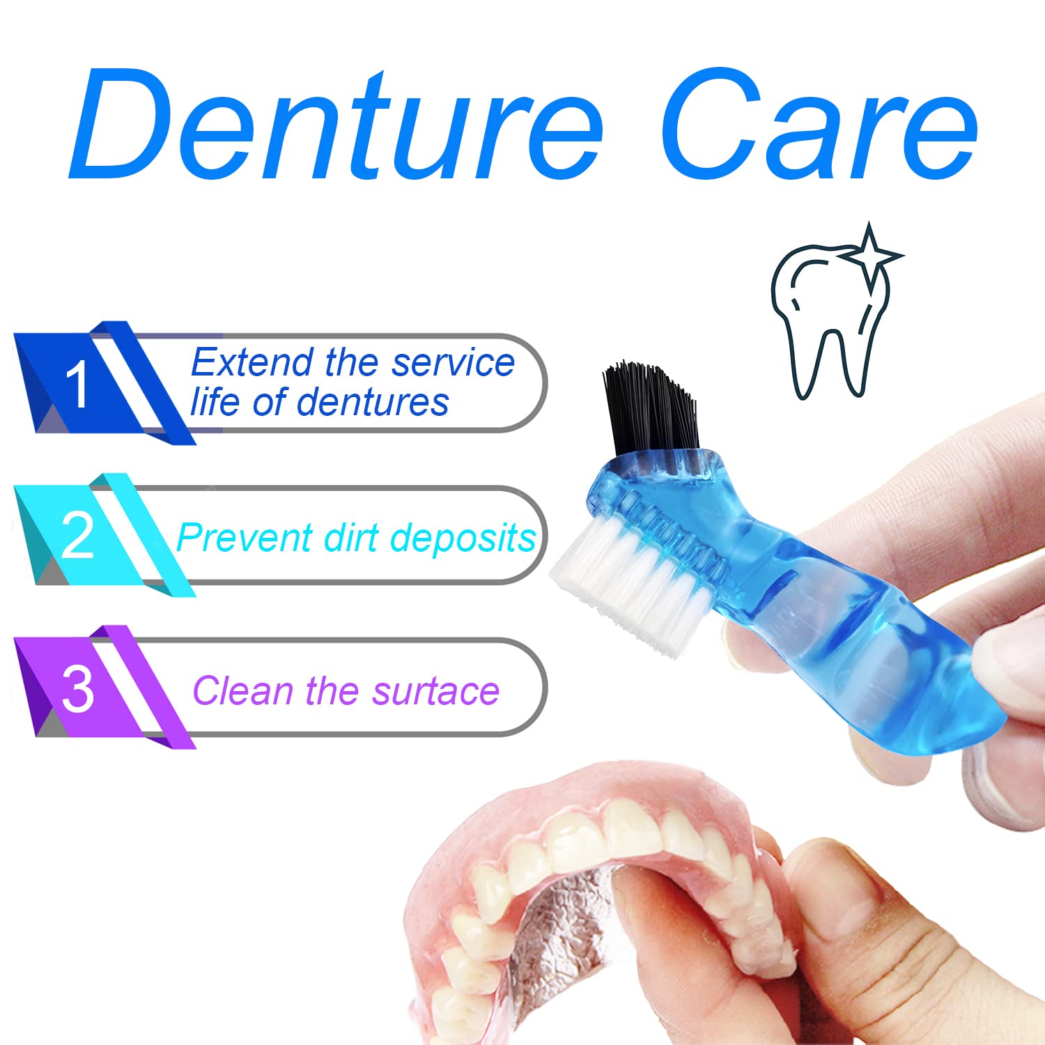 Colorful Denture Bath Case with Brush, Denture Cup Soaking Holder False Teeth Container Mouth Guard Storage Case Cleaning with Lid Waterproof - Purple