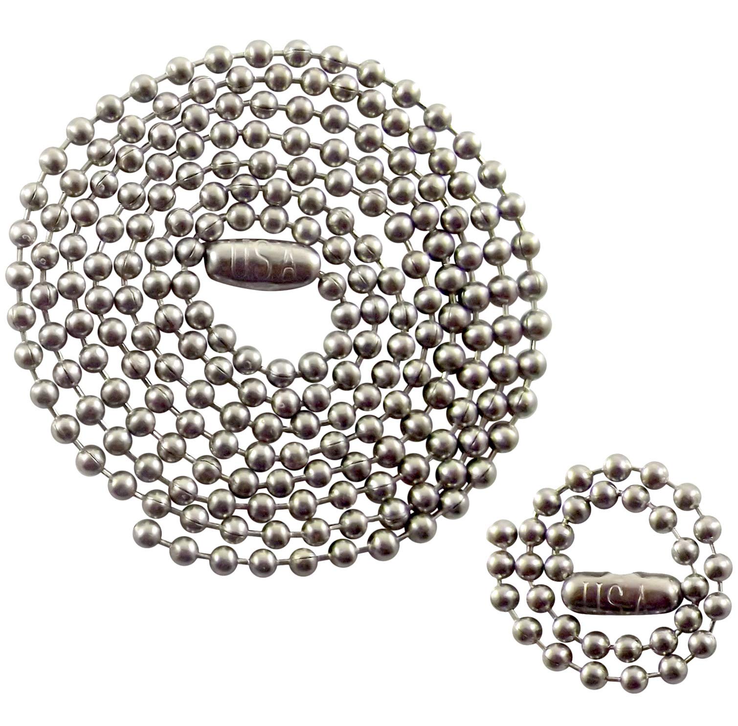 Stainless Steel Military Dog Tag Chain Set, 27 inch and 4.5 inch Ball Chains, 2.4mm #3 Size Chain