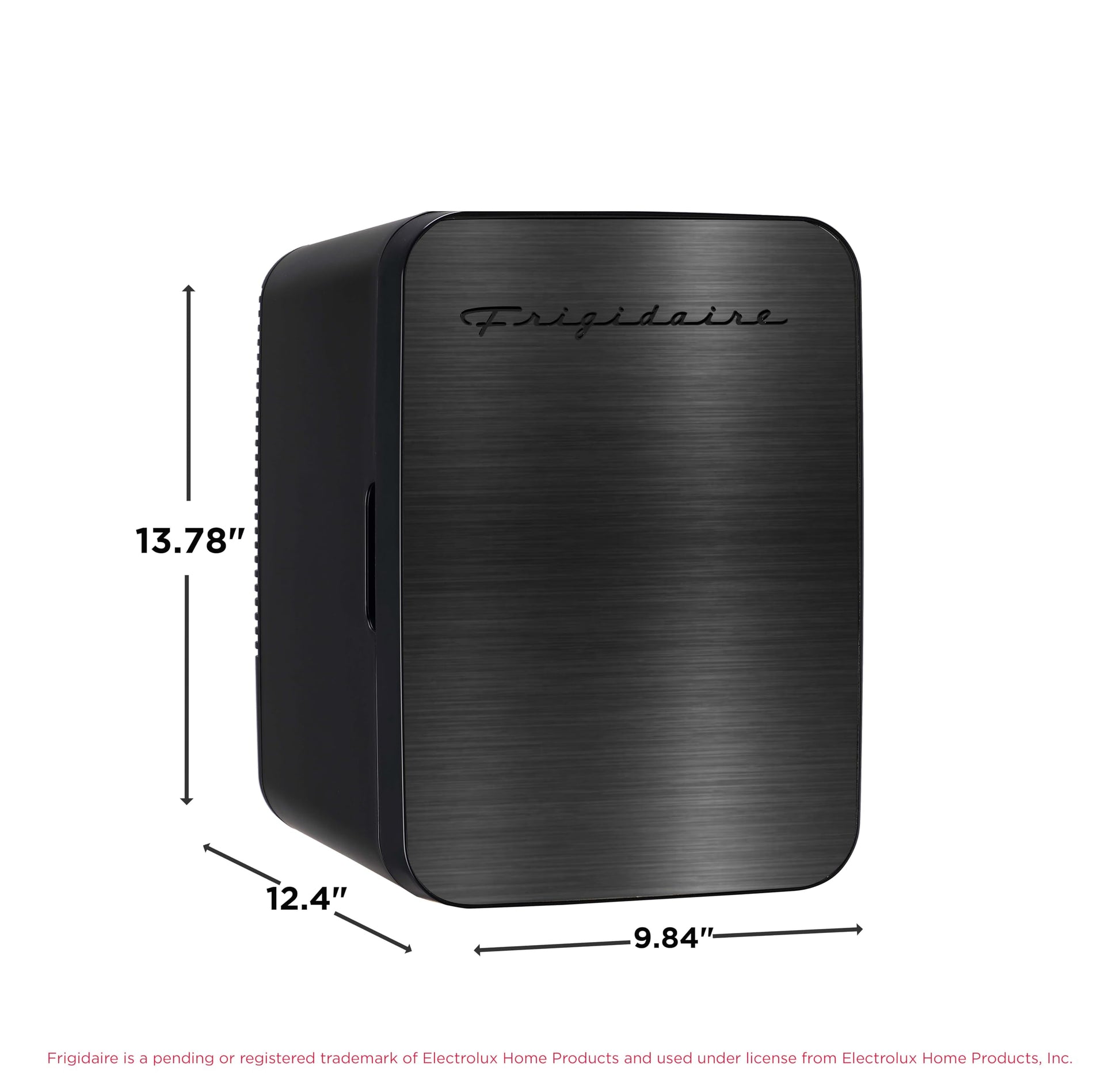 Frigidaire Mini Personal Fridge Cooler, Countertop, Holds Up to 10L/15 Cans, Brushed Black Stainless Rugged Design, Portable for Skincare, Makeup, Car, Office, Bedroom, Dorm Room, or Cabin