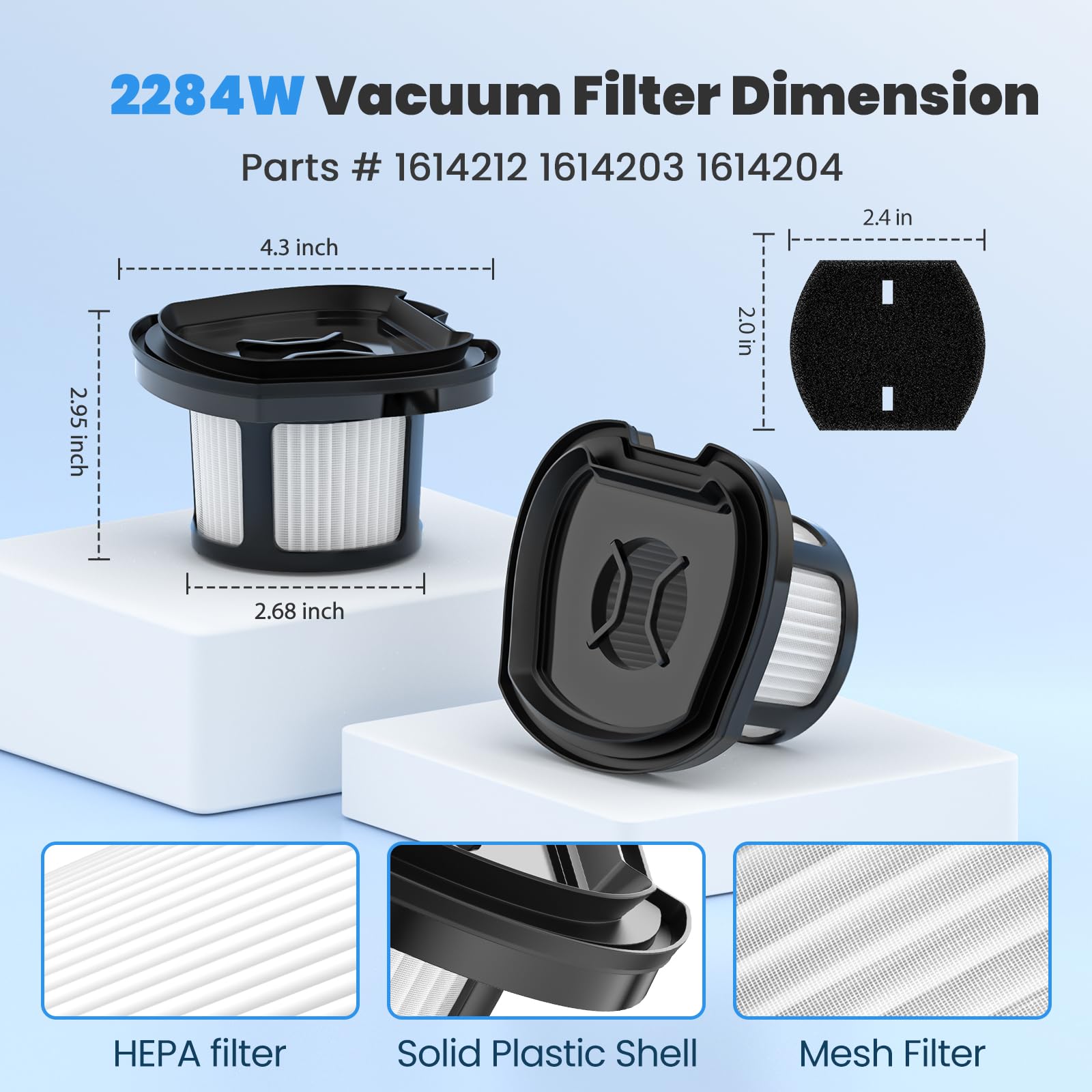 4 Pack 2284w Vacuum Replacement Filter for Bissell Pet Hair Eraser Filter Hand Vacuum 2284W 2390 2389 2390A, Compare to Parts # 1614212 1614203 1614204, 4 Mesh Filters and 4 Foam Filters