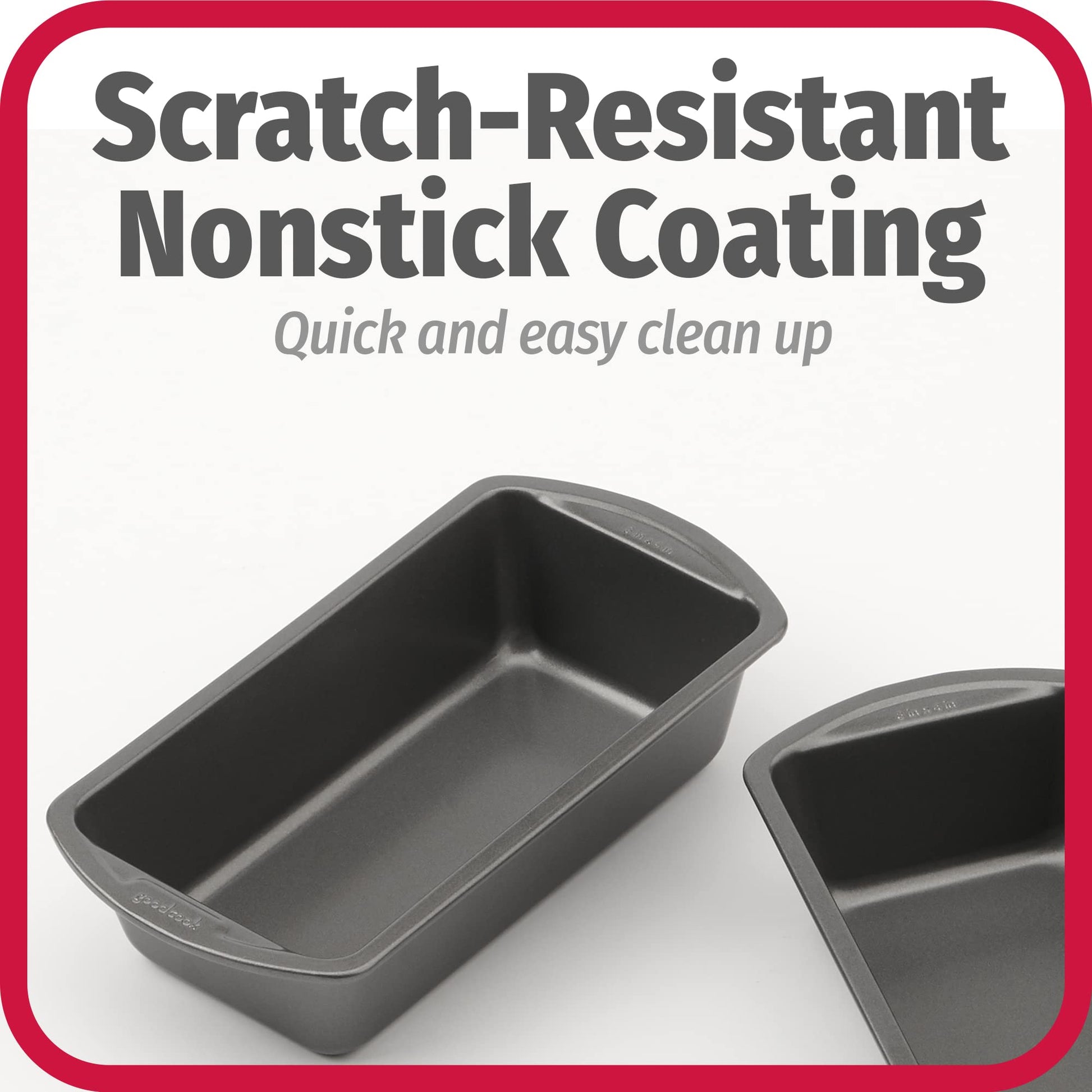 GoodCook Nonstick Loaf Pan 8 x 4-Inch Heavy-Duty Steel Bakeware with Easy-Clean Non-Stick Coating, Oven & Dishwasher Safe Pan for Meatloaf Breads Lasagnas Casseroles & More, Set of 2, Gray