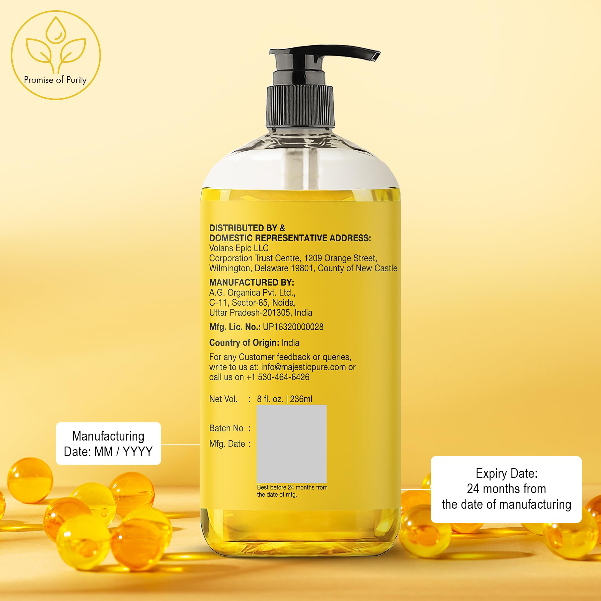 Majestic Pure Vitamin E Oil - 100% Pure & Natural, 20,000 IU | Premium Grade, Cold-Pressed and Tocopherol to Repair Dry, Damaged Skin | Moisturizing Skin, Hair and Scalp 8 Fl Oz