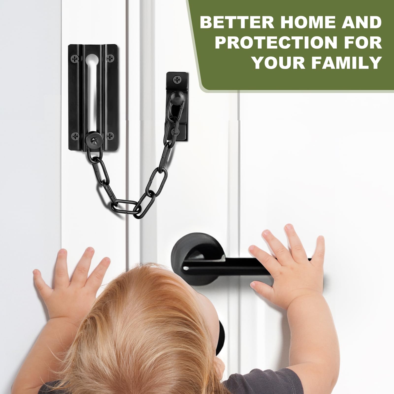 Fitoon 2 Pack Door Chain Lock Black, Security Door Chain for Inside Door, Premium Thickened Chain Door Lock with 12 Screws
