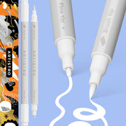 ARTISTRO 2 weiße Acryl-Marker mit doppelter Spitze – Vielseitige Stifte für Glas, Stein, Stoff, Holz, Plastik und mehr – 1 mm feine Spitze und Pinselspitze