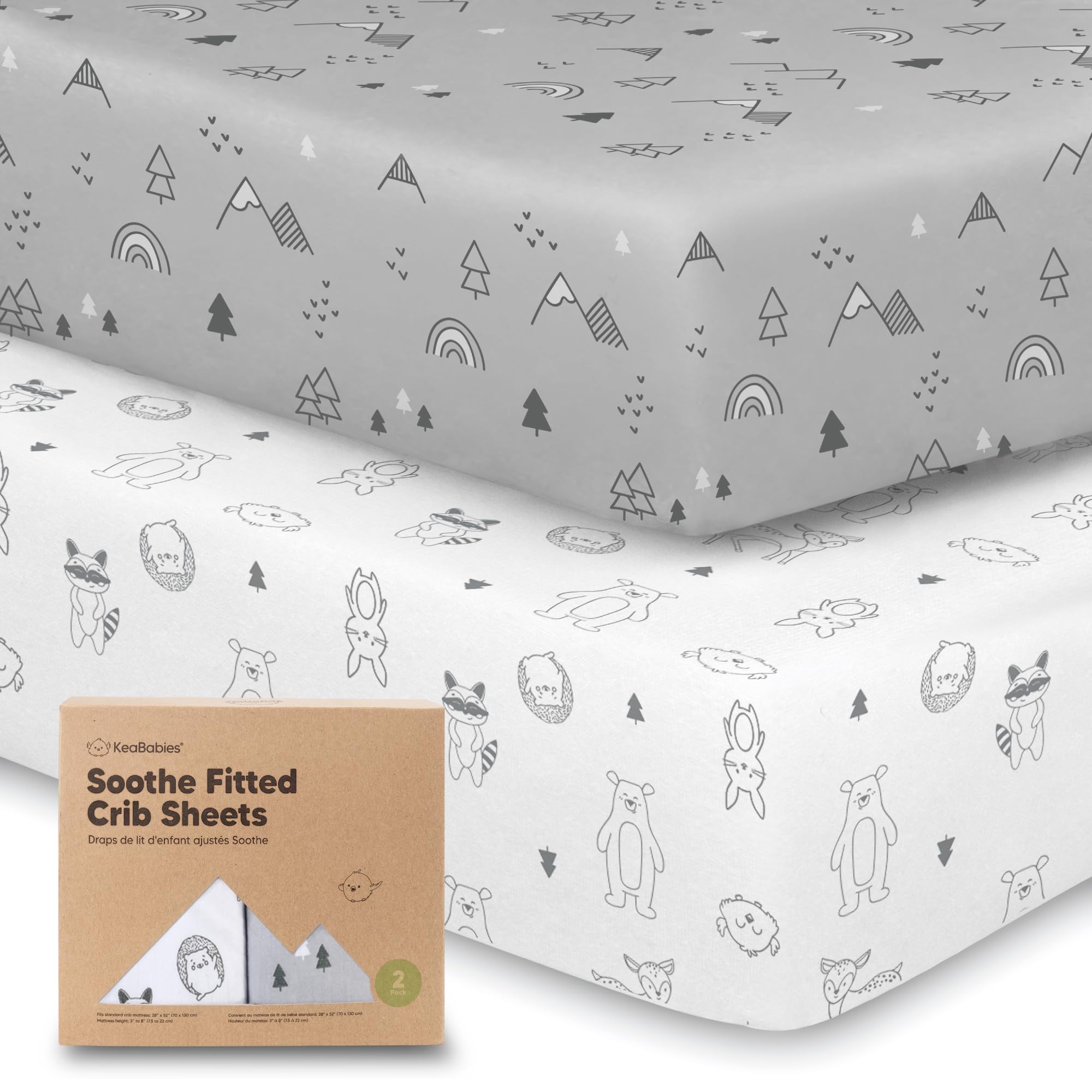KeaBabies عبوة من 2 مفرش سرير أطفال عضوي للأولاد والبنات - مفرش سرير أطفال مقاس 52x28 محايد، غطاء قطني ناعم مسامي لسرير الطفل، مرتبة الأطفال الصغار، مطبوعات ناعمة ولطيفة (وودلاند)