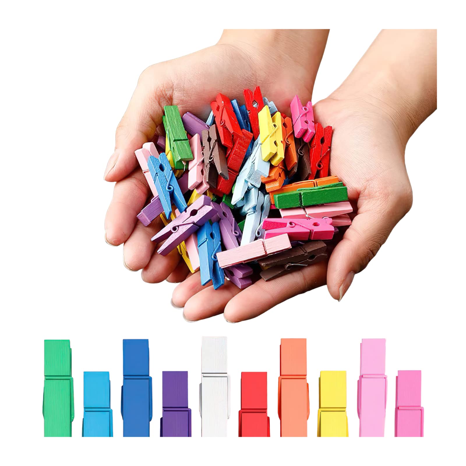 Clothespins, Small Clothes Pins for Photos, 1.4'' 100 PCS Natural Birchwood Mini Clothes Pins, Strong Springs Colorful Clothespins with Storage Bag, Mini Clothespins for Photos, Crafts, Pictures, Art