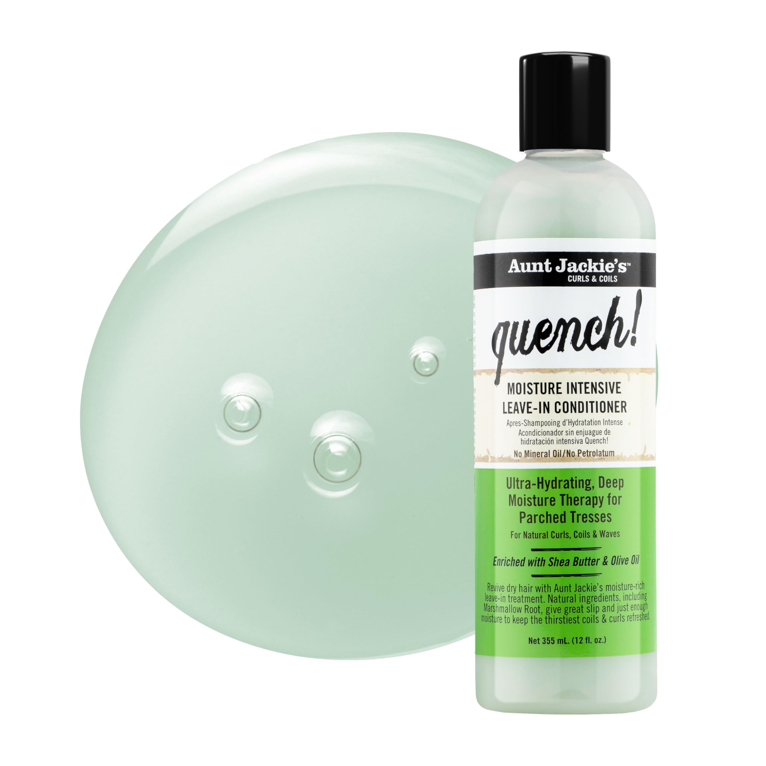 Aunt Jackie's Curls and Coils Quench Moisture Intensive Leave-In Hair Conditioner for Natural Curls, Coils and Waves, Enriched with Shea Butter, 12 oz
