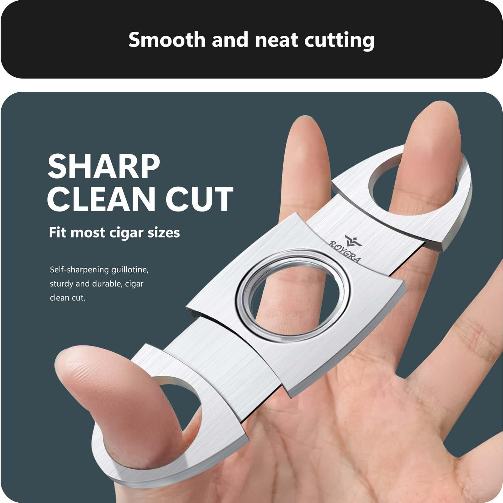roygra Cigar Cutter Set (2 Pack), Guillotine Double Blade, Cigar Accessories for Men, Stainless Steel Smoking Accessories Tool, Portable Sharp Clean Cut - Silver
