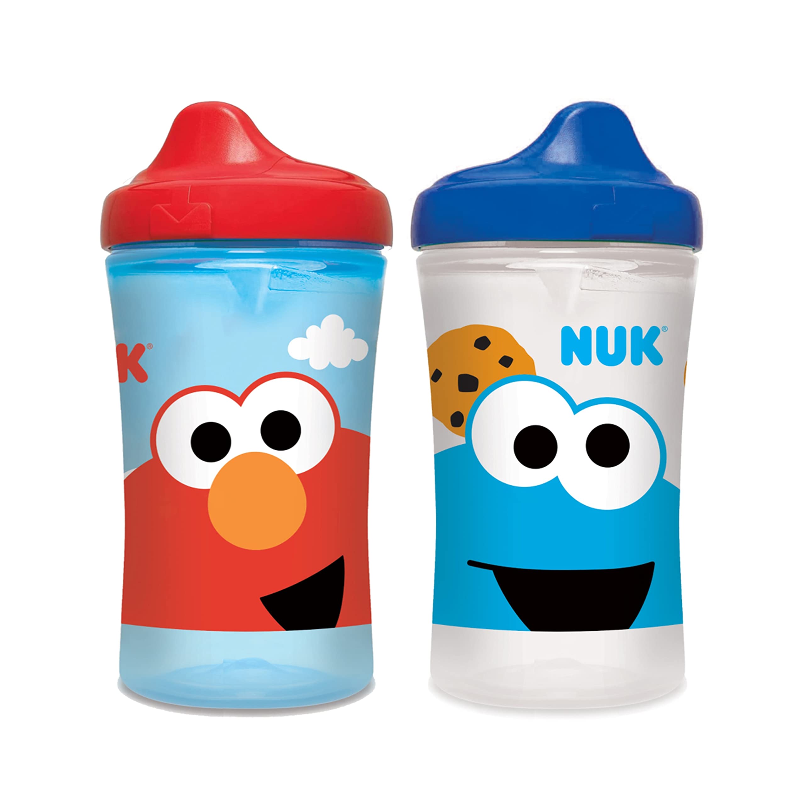 كوب NUK Sesame Street بفوهة صلبة، 10 أونصة، عبوة من قطعتين - خالٍ من مادة BPA، كوب شرب مانع للانسكاب