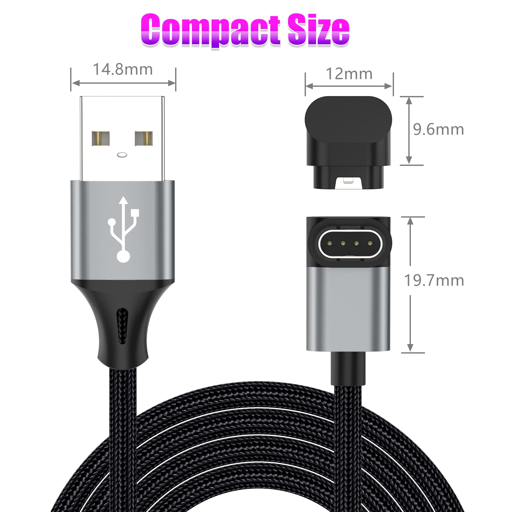 AGVEE 2 Pack 3.3ft Charger Cable for Garmin Watch, L-Shape Braided Charging Cord for Fenix, Forerunner, Vivoactive, Instinct, Venu, Tactix, Approach, D2, Quatix Series, Dark Gray