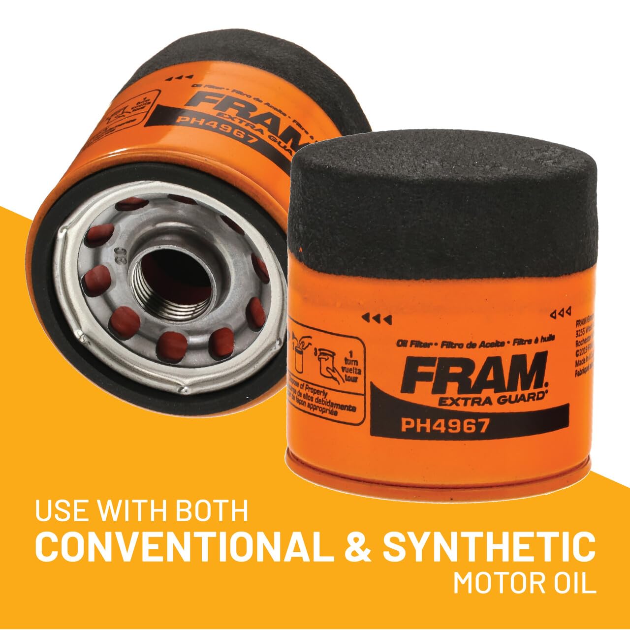 FRAM Extra Guard PH4967 10K Mile Change Automotive Replacement Interval Spin-On Engine Oil Filter for Select Vehicle Model Years, Vehicle Engine Protection Oil Filter for Everyday Drivers