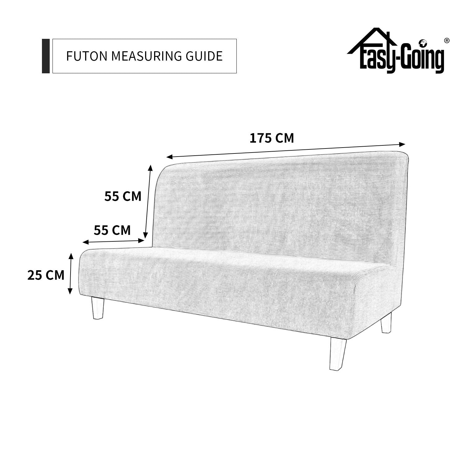 Easy-Going Stretch Futon Slipcover Armless Futon Bed Cover Furniture Protector Without Armrests with Elastic Bottom for Kids, Soft Jacquard Fabric Small Checks (Large, Dark Gray)