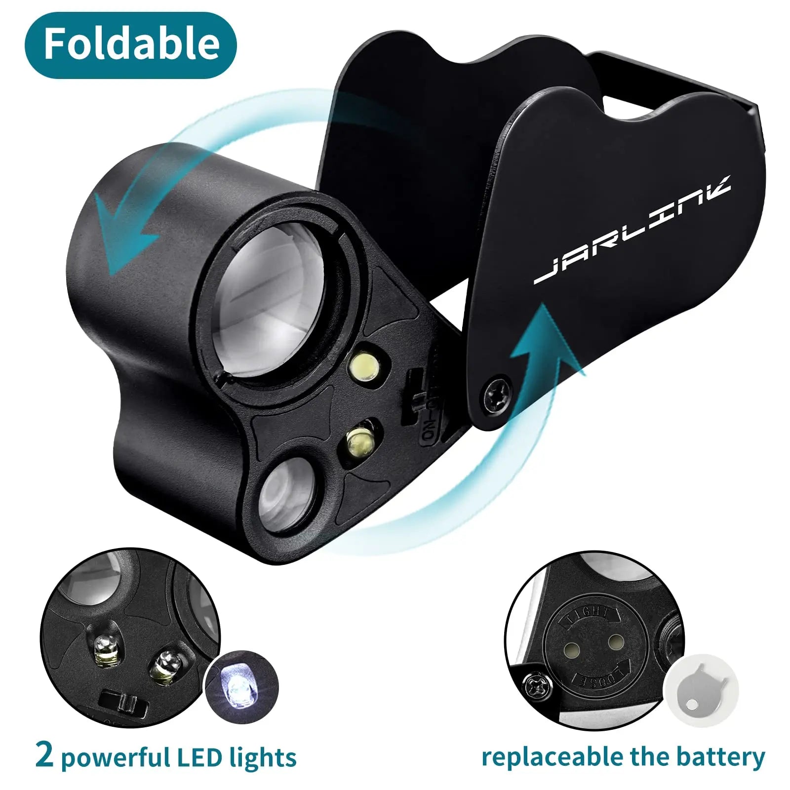JARLINK 2 Pack Jewelers Loupe, 30X 60X 90X Illuminated Jewelers Eye Magnifier and Magnifying Glass Loop with UV Black Light and Bright LED Light for Gems, Jewelry, Diamond, Coins, Stamps (Black)