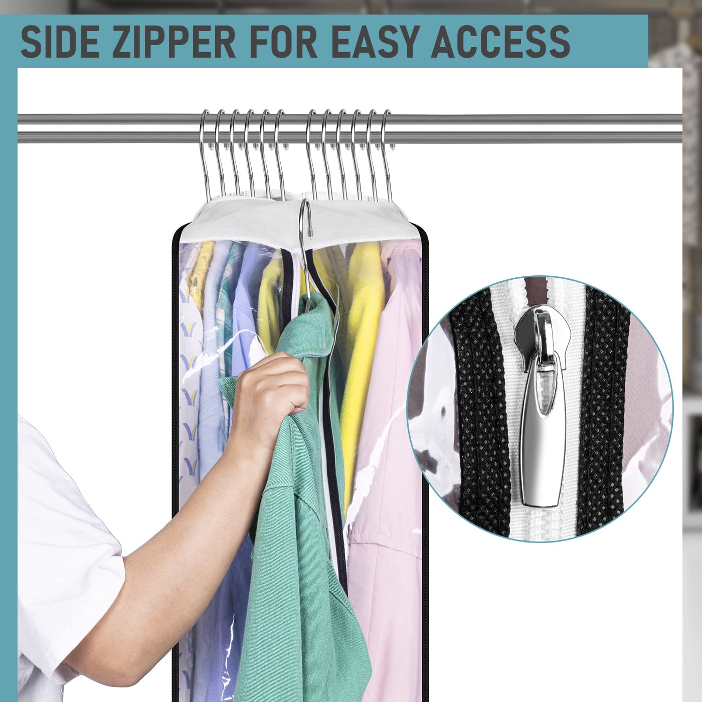 MISSLO 10" Gusseted All Clear Garment Bags for Hanging Clothes 40" Suit Bags for Closet Storage Hanging Clothes Storage Suit Cover for Shirts, Coats, Dresses, 3 Packs
