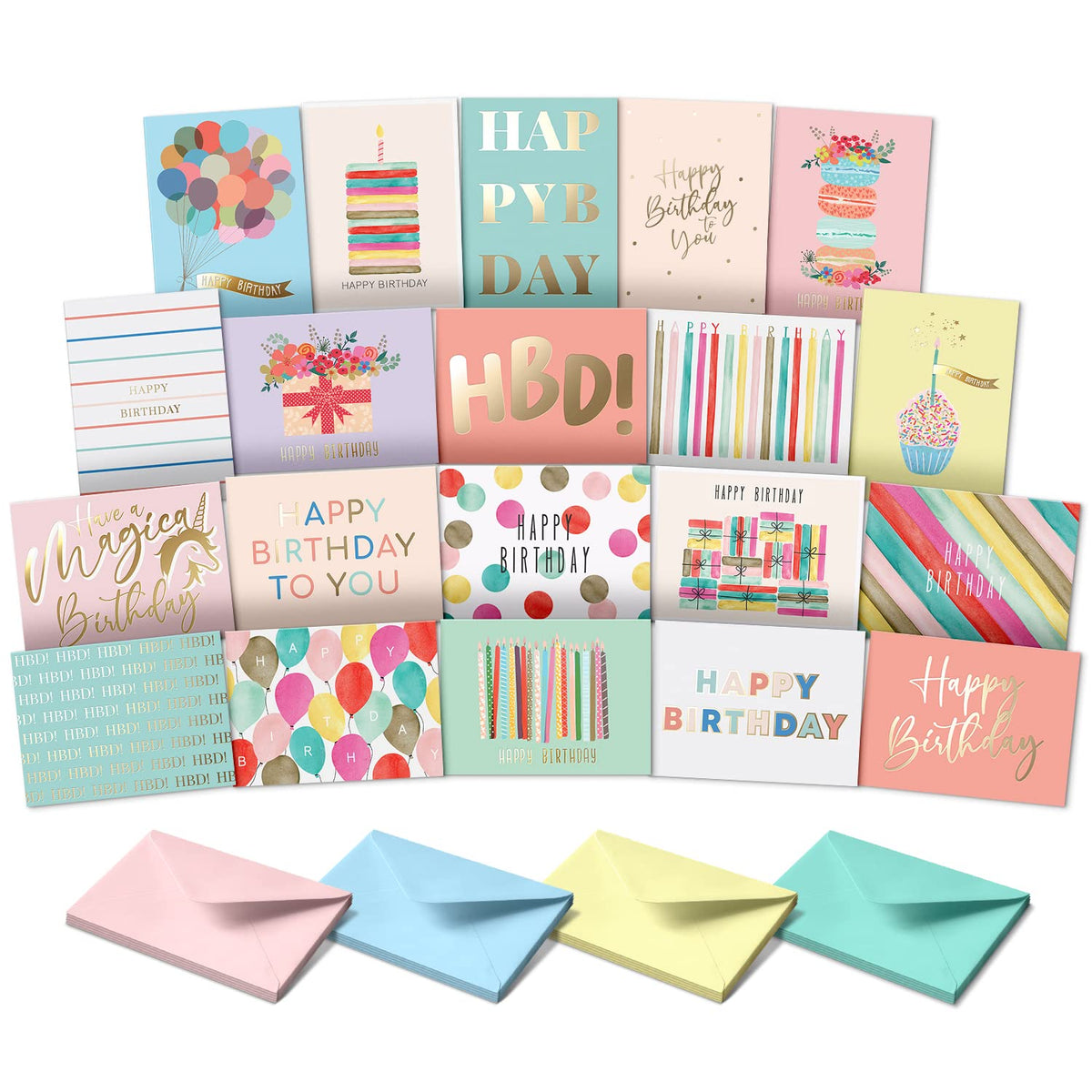 Sweetzer & Orange Happy Birthday Cards with Envelopes & Assortment Box. Variety Set of 20 Assorted Birthday Cards with Envelopes, Perfect Bulk Pack for Celebrations, Special Occasions, Friends