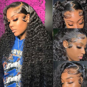 Rozilo Aomllute 30 Zoll tiefe Welle Spitze Echthaarperücken 200 Dichte 13x4 HD Lace Frontal Echthaarperücken vorgezupfte tiefe Locken glueless Echthaarperücken für Frauen Naturschwarz