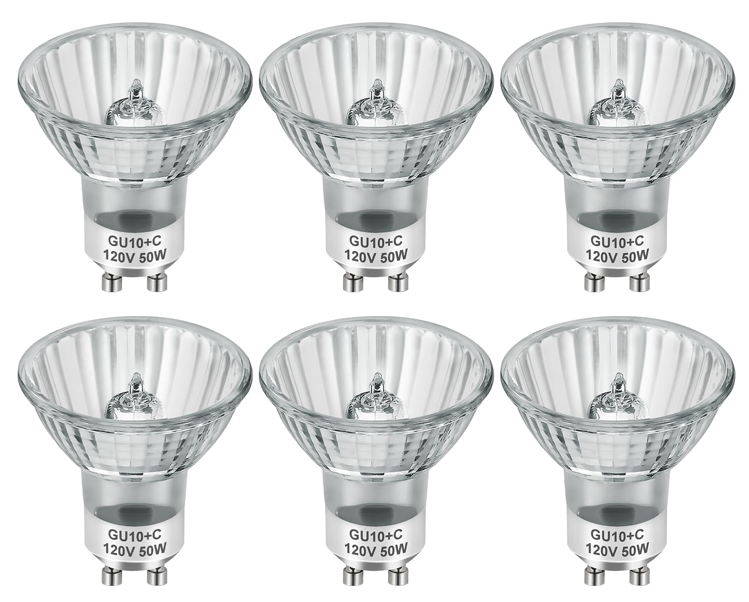 SerBion GU10 120V 50W Halogen Light Bulbs for Track and Range Hood, GU10+C Candle Warmer Lamp with Dimmable, 2700K Warm White, 6000+Hours Long-Lasting Pack of 6