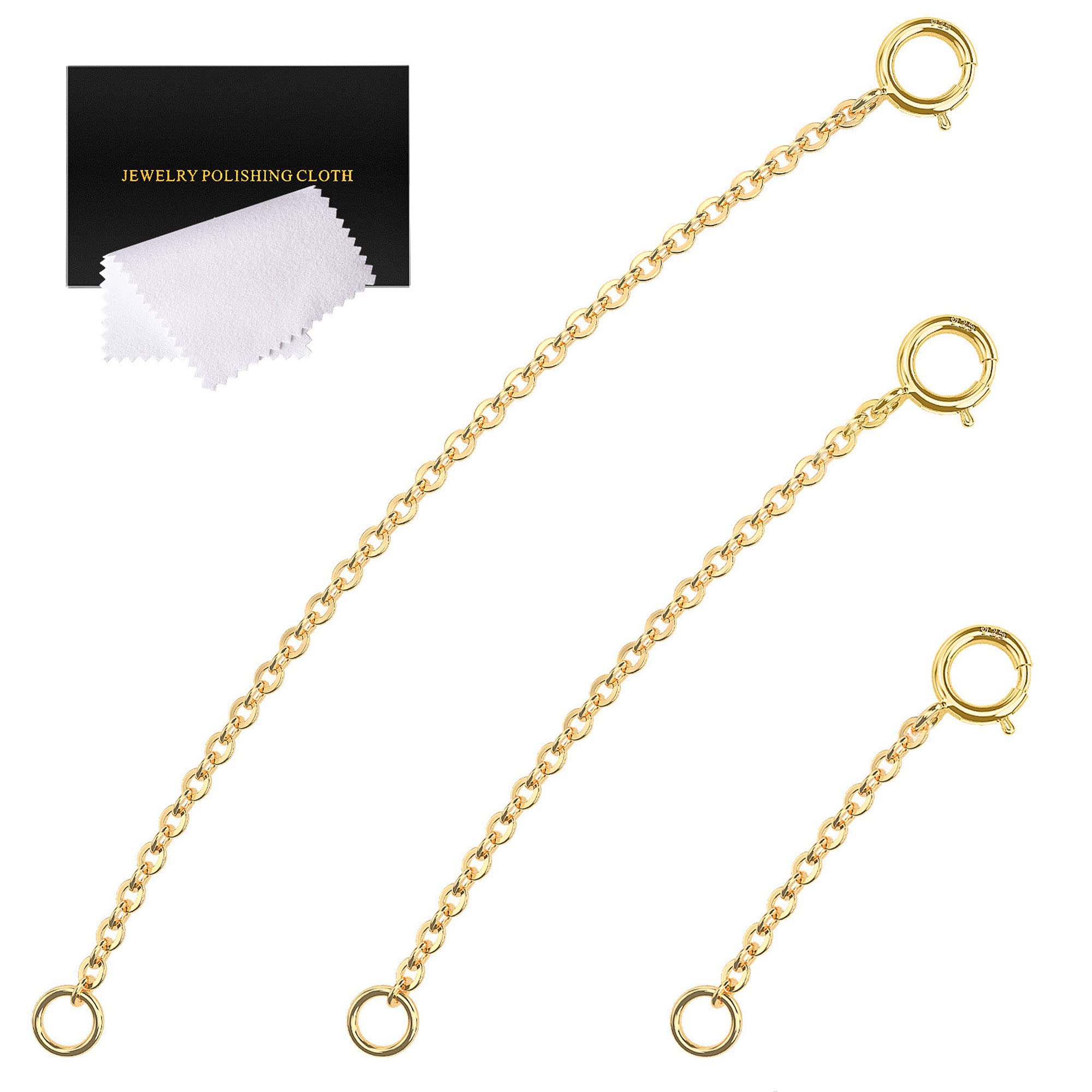 VANBARIS Gold Necklace Extender 14K, Necklace Extenders Gold 925 Sterling Silver Bracelet Anklet Jewelry Extension Chain for Necklaces, 3 Piece Set (1, 2, 3 Inches)