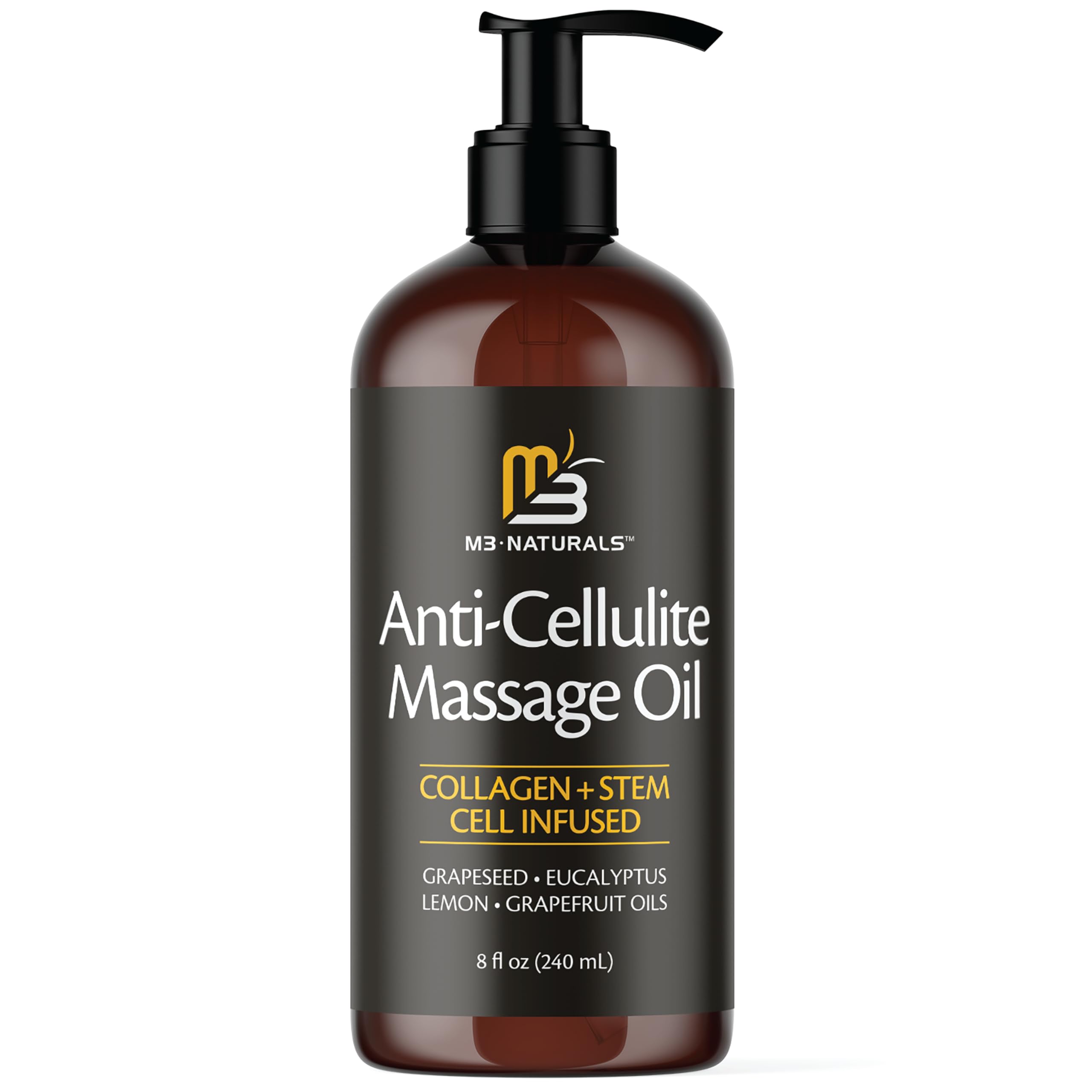 Firming Body Massage Oil with Collagen & Stem Cell - Helps Smooth The Appearance of Cellulite & Improve Skin Texture - Refreshing Aromatherapy Body Oil for Legs & Full Body - 8 Fl Oz by M3 Naturals