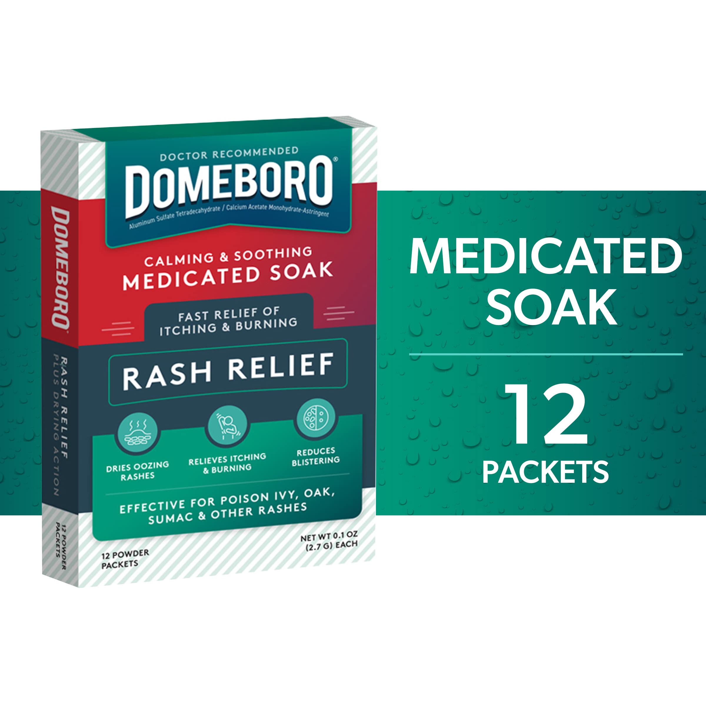Domeboro Medicated Soak Rash Relief (Burow’s Solution), 12 Count (Pack of 1) - Packaging May Vary