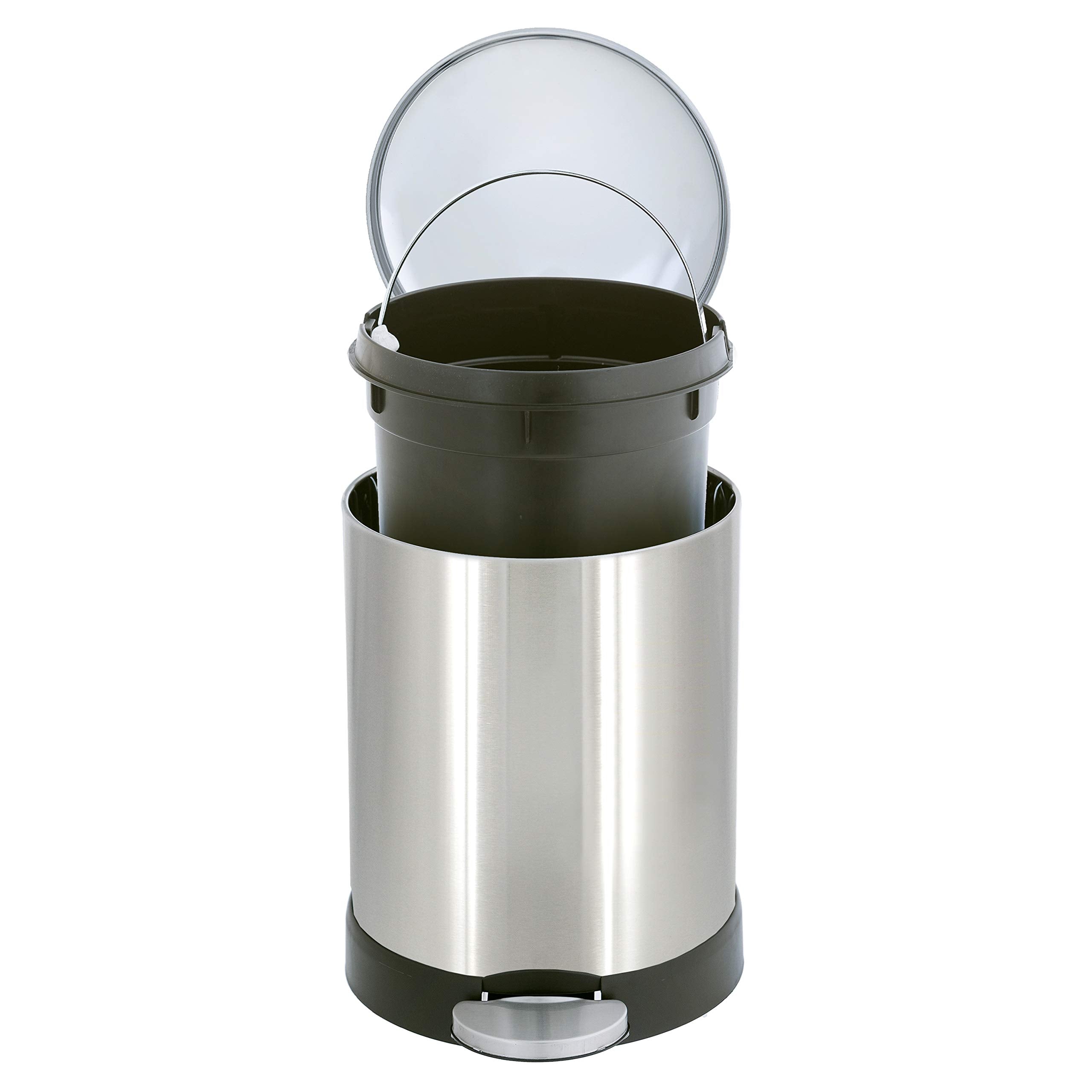 GLAD Small Trash Can, 1.2 Gallon | Round Stainless Steel Garbage Bin with Soft Close Lid & Step Foot Pedal | Metal Waste Basket with Removable Inner Bucket, Stainless