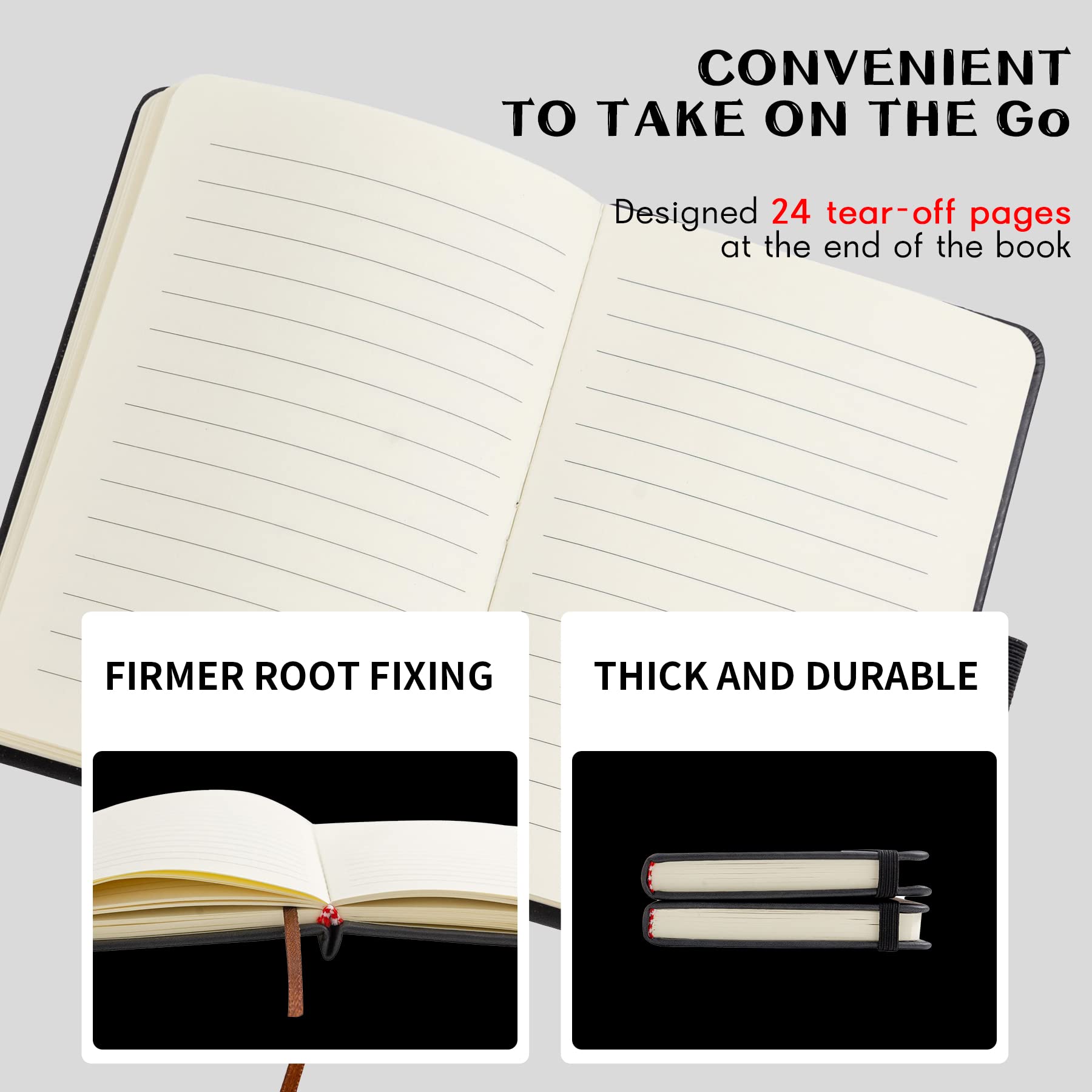 Animusphere 2Pack Pocket Notebook Small Notebook Journal Notebook 4 inches x 5.7 inches 200 Pages Leather Cover With Pen Holder Page Marker Ribbons(Black)