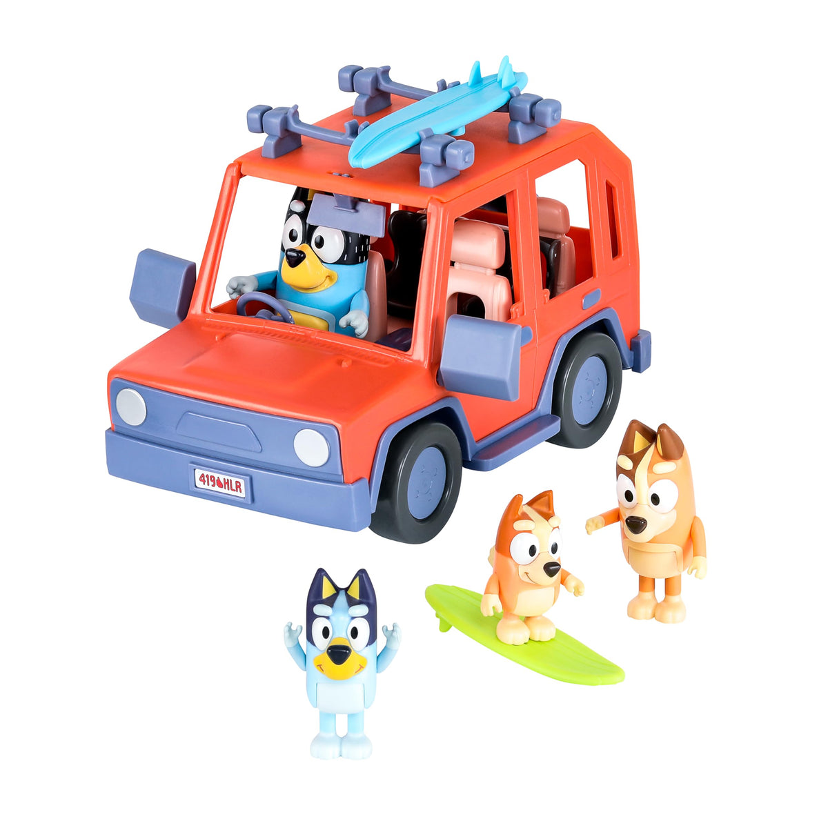 Bluey Heeler 4WD Family Toddler Toy Car with 4 Figures, Surfboards and Sticker Sheet, Pretend Play, Toys for Kids Ages 3+, Exclusive