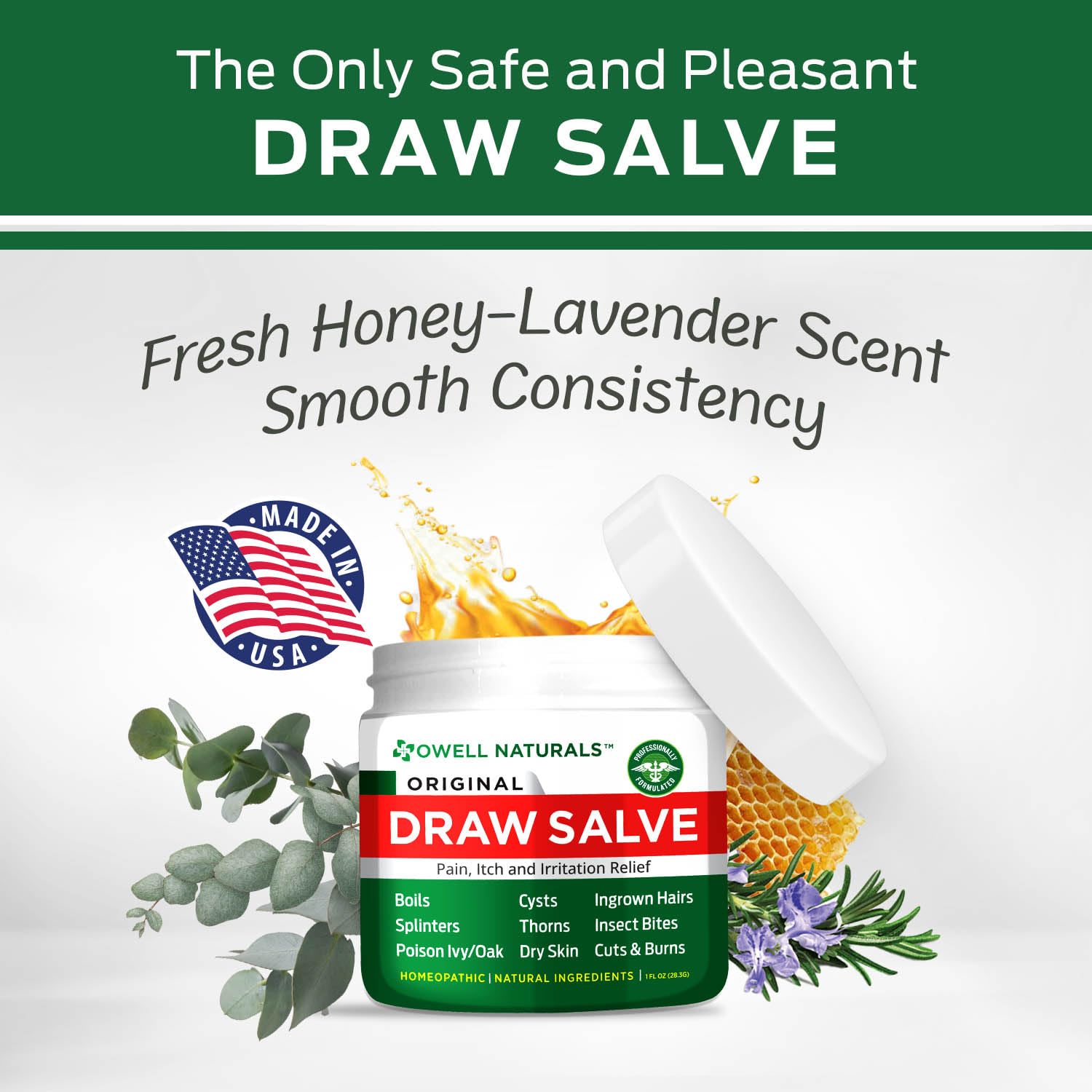 OWELL Naturals Drawing Salve Ointment for ingrown Hair, Boil & Cyst, Splinter Remover, Bug Spider Bites, bee Sting, Mosquito bite Itch, Poison Ivy, Flare, Hangnail