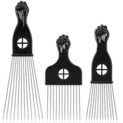 3 Pack Afro Hair Picks for Men and Women, Cpoxixt Metal Afro Comb Picks for Natural Curly Hair Styling Fist Design(Black)