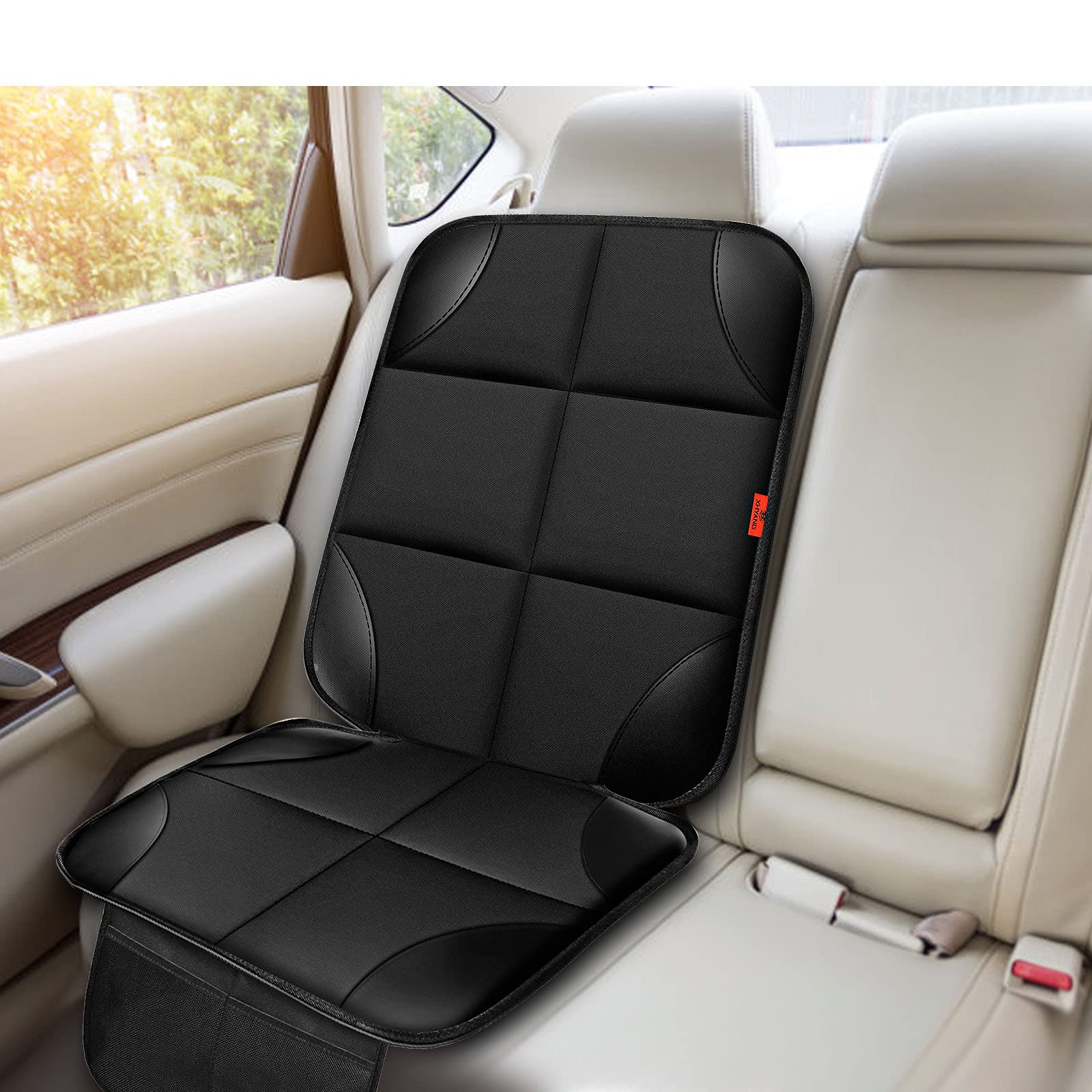 XHYANG Car Seat Protector 1 Pack Car Seat Cushion Mat Thickest Padding,Waterproof 600D Fabric Car Seat Covers for Non-Slip Backing Mesh Pockets for Baby and Pet (Black, 1 Pack)