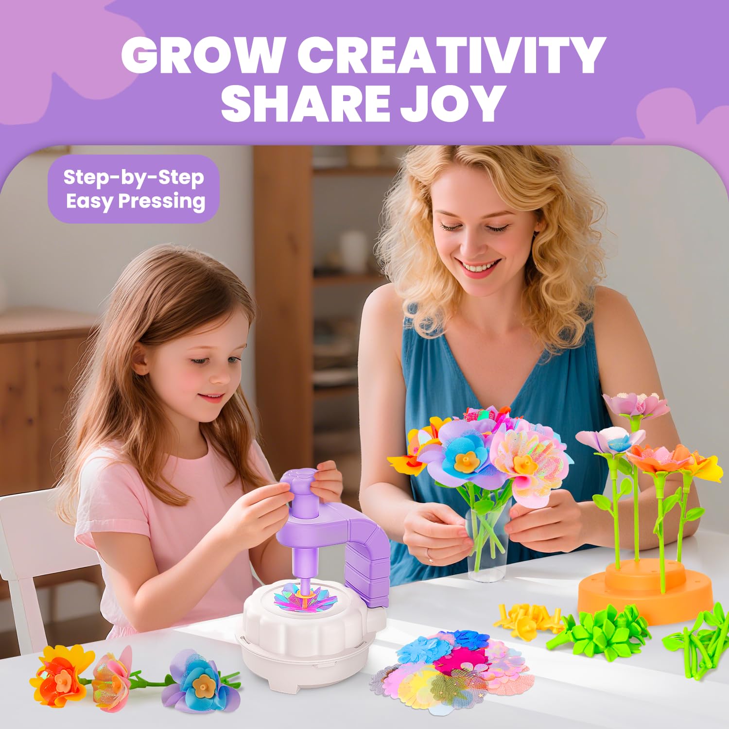 windpaint Toys for Girls 3 4 5 6 7 8 9 10 Years Old, DIY Craft Kits for Kids, Fabric Flower Bouquets for Girls Gifts, Educational Learning Detective Toys for Toddler Kids,Birthdays Gifts (Purple)