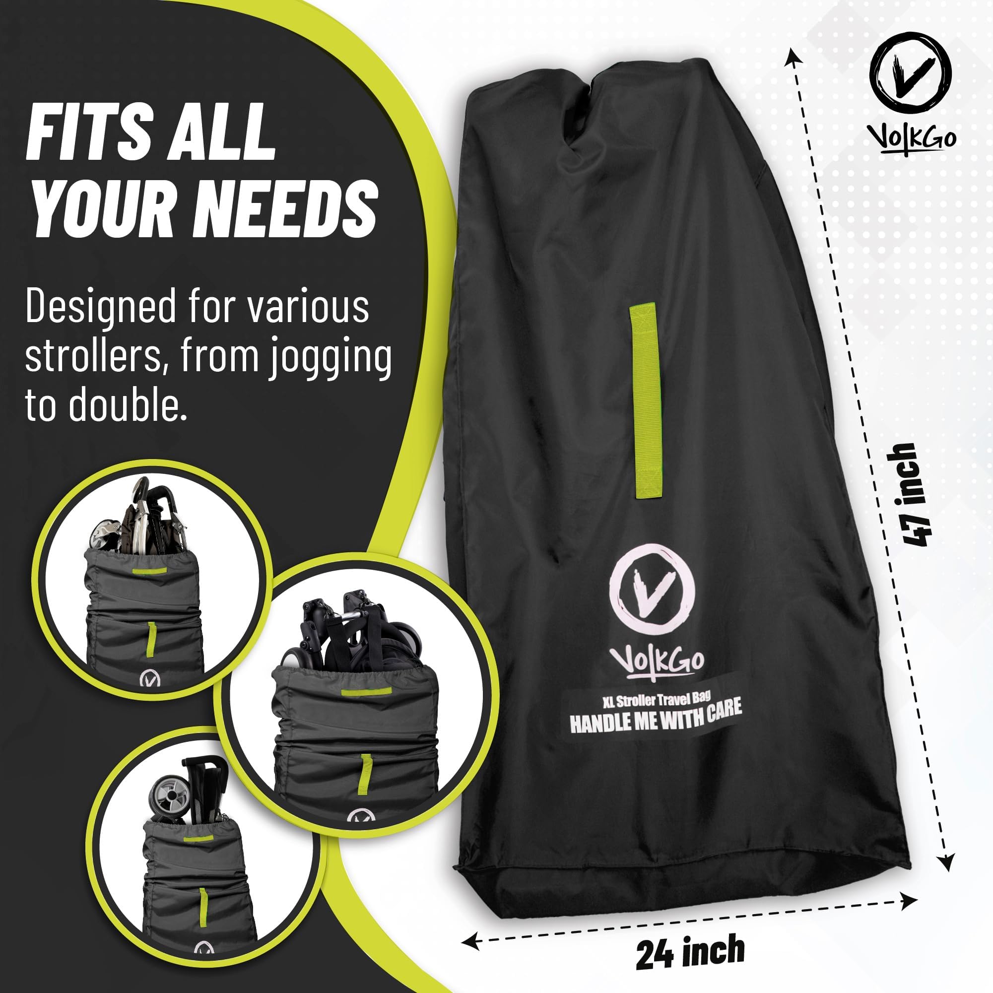 V VOLKGO Extra Large Stroller Bag for Airplane with Padded Backpack Shoulder Straps, Double Stroller Cover for Air Travel, Jogger & Carrier - Fits Most Sizes, Gate Check Bag, Waterproof Travel Cover.