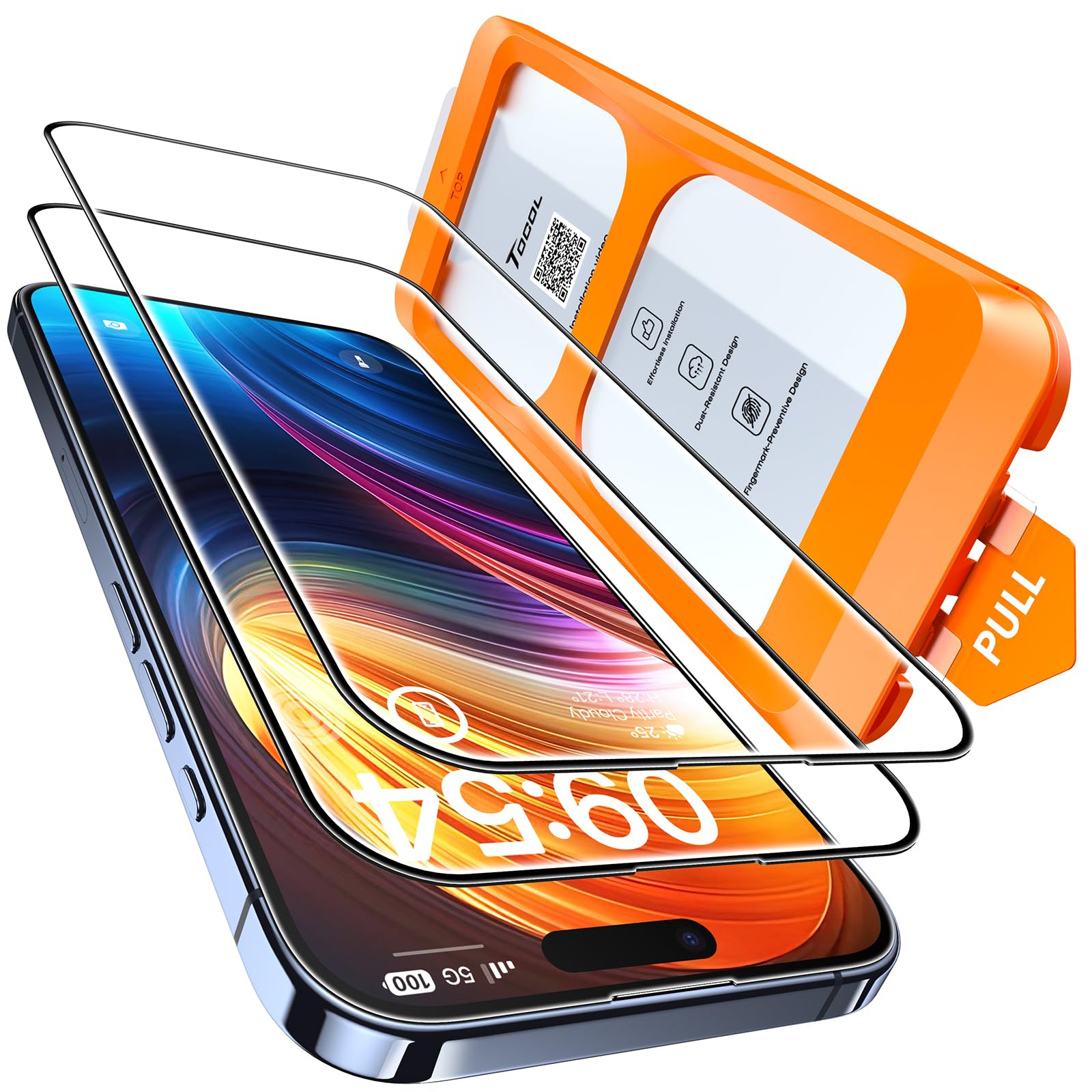 TOCOL für iPhone 15 Pro Max Displayschutzfolie 9H Härte Militärqualität bruchsicher HD Panzerglas für vollständige Abdeckung einfache Installation 2er-Pack