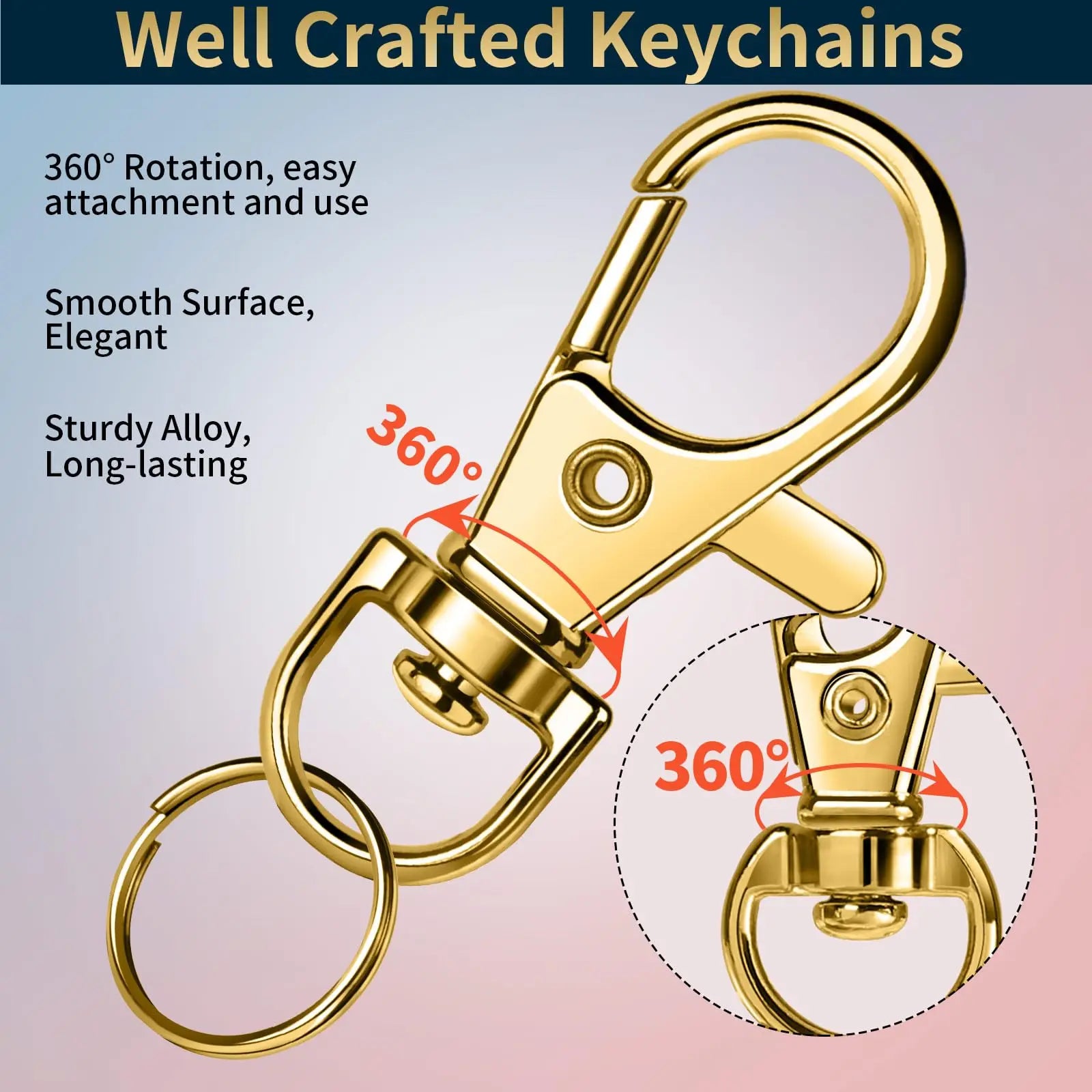 LEOBRO 60 PCS Swivel Snap Hooks and Key Rings, Keychain Clips and Key Chain Rings, Lobster Claw Clasps for Key Chains, Jewelry, Crafts, Gold